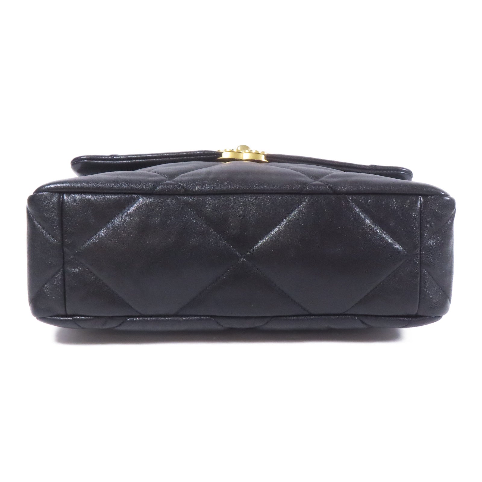 CHANEL CC C19 Large Chain Shoulder Bag Lambskin Leather Black