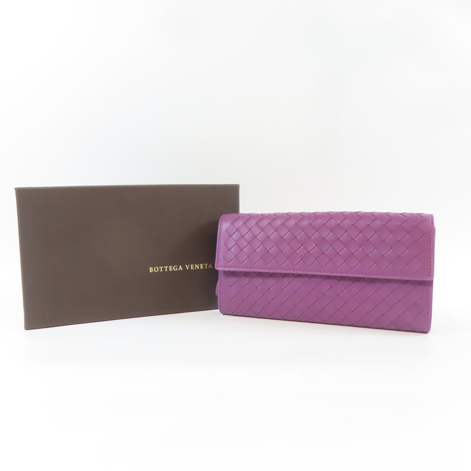 BOTTEGA VENETA 【激減優惠】織紋皮革Long Wallet黑扣長錢包紫色