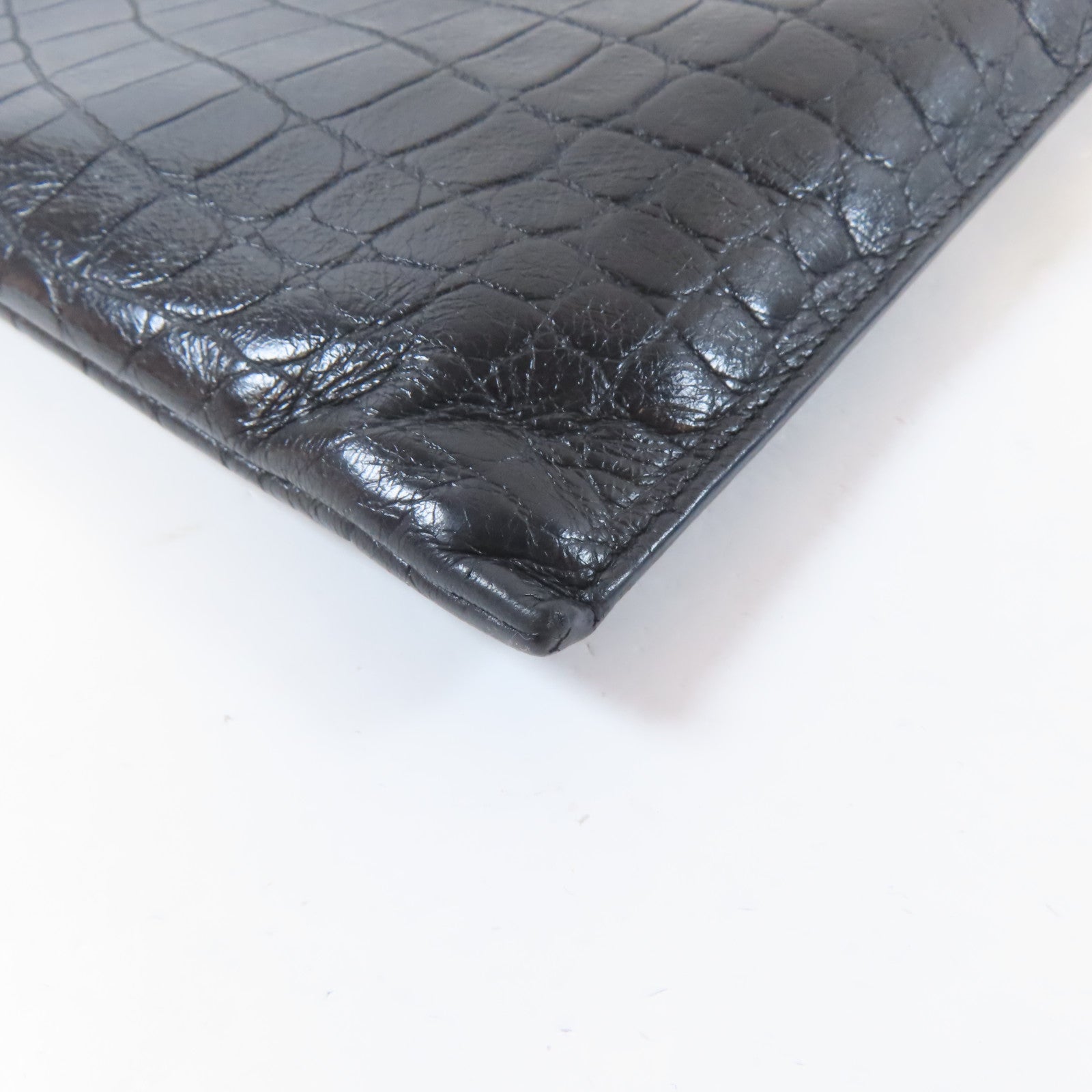 YVES SAINT LAURENT 皮革Clutch Bag銀扣手拿包黑色