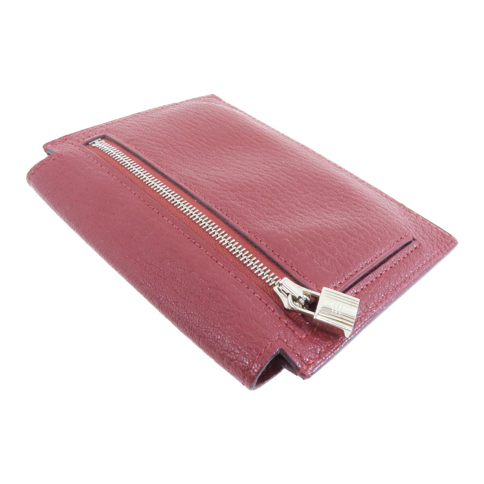 HERMES 【激減優惠】Chevre皮革Kelly Pocket銀扣錢包酒紅色