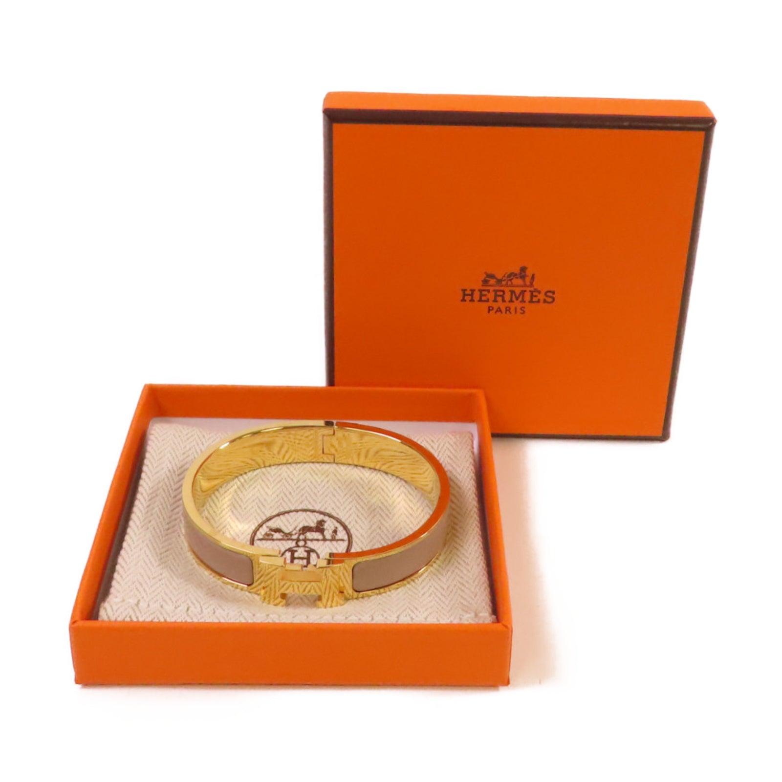 HERMES 金屬/琺瑯Clic H Bracelet金扣手鐲灰色