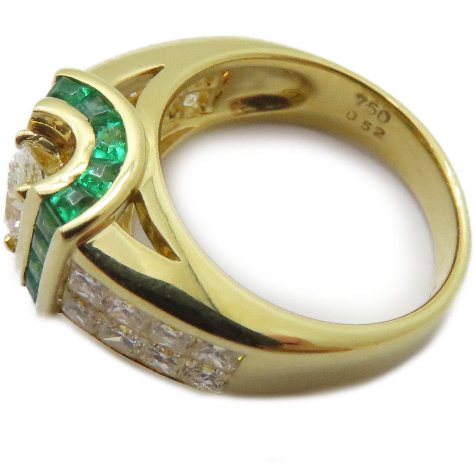 JEWELRY 【激減優惠】18K黃金Emerald Diamond Ring 0.52ct綠寶石/0.36ct 0.91ct鑽石戒指US#4.5