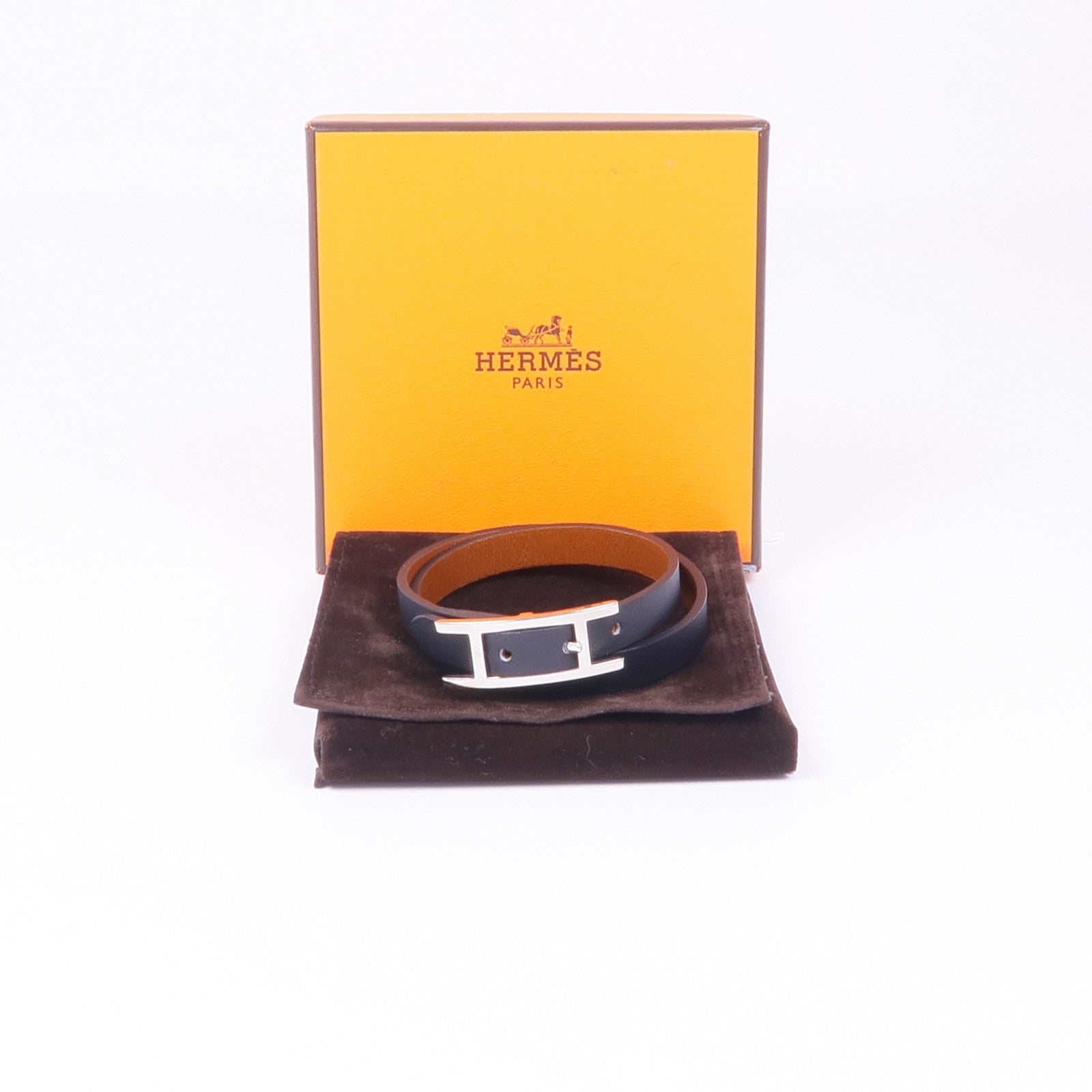 HERMES Swift皮革Behapi Double Tour銀扣手帶