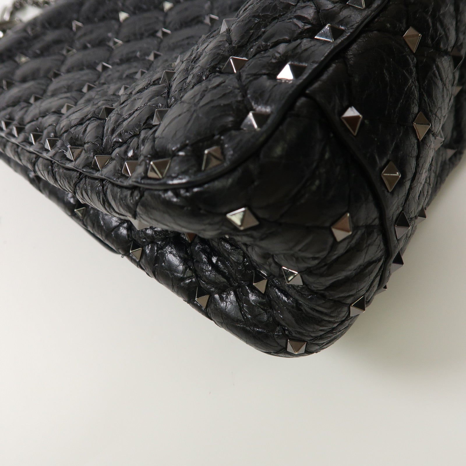 Valentino 牛皮皮革2 Way Shoulder銀扣手挽肩背兩用袋黑色