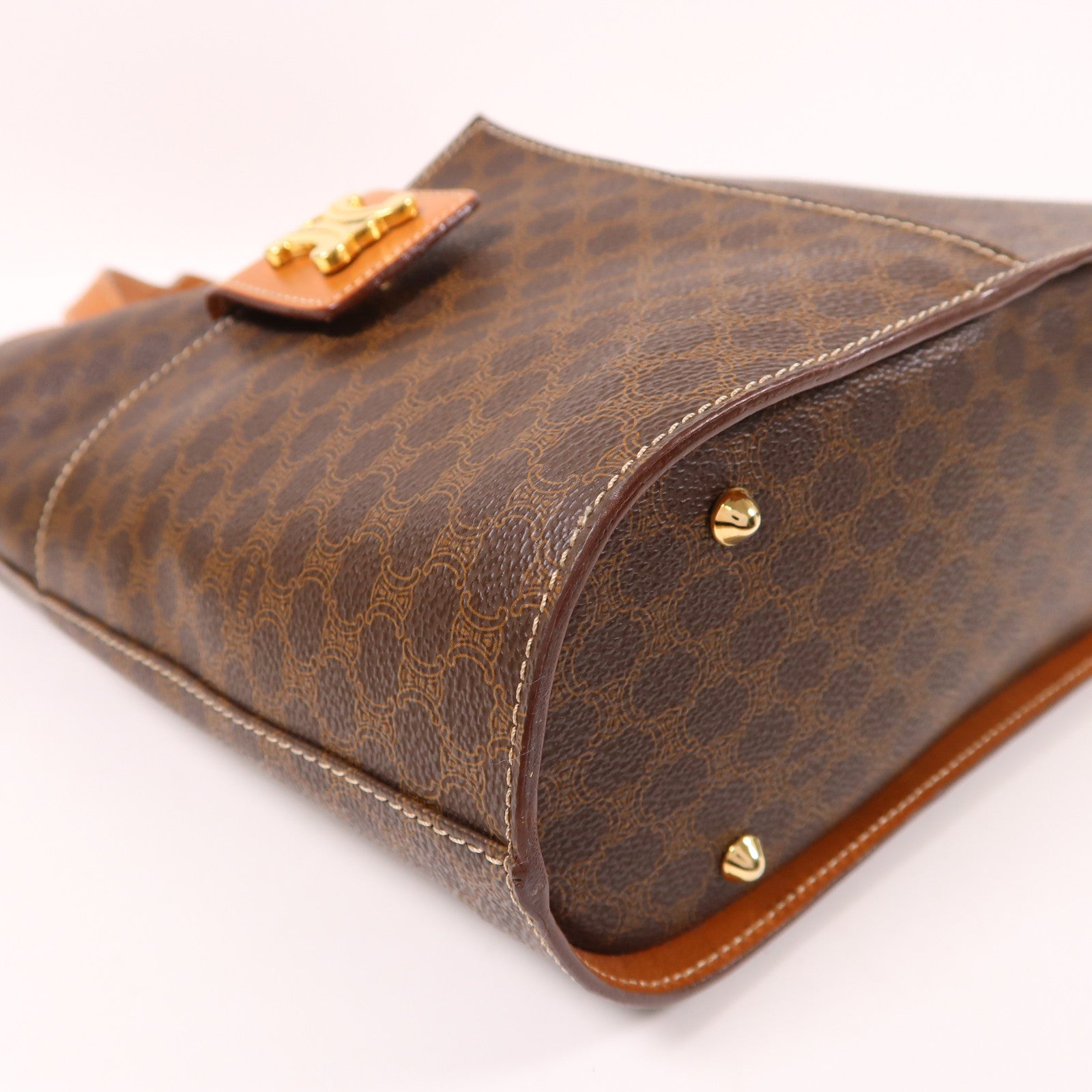 CELINE 塗層帆布Macadam Tote Bag金扣肩背袋棕色