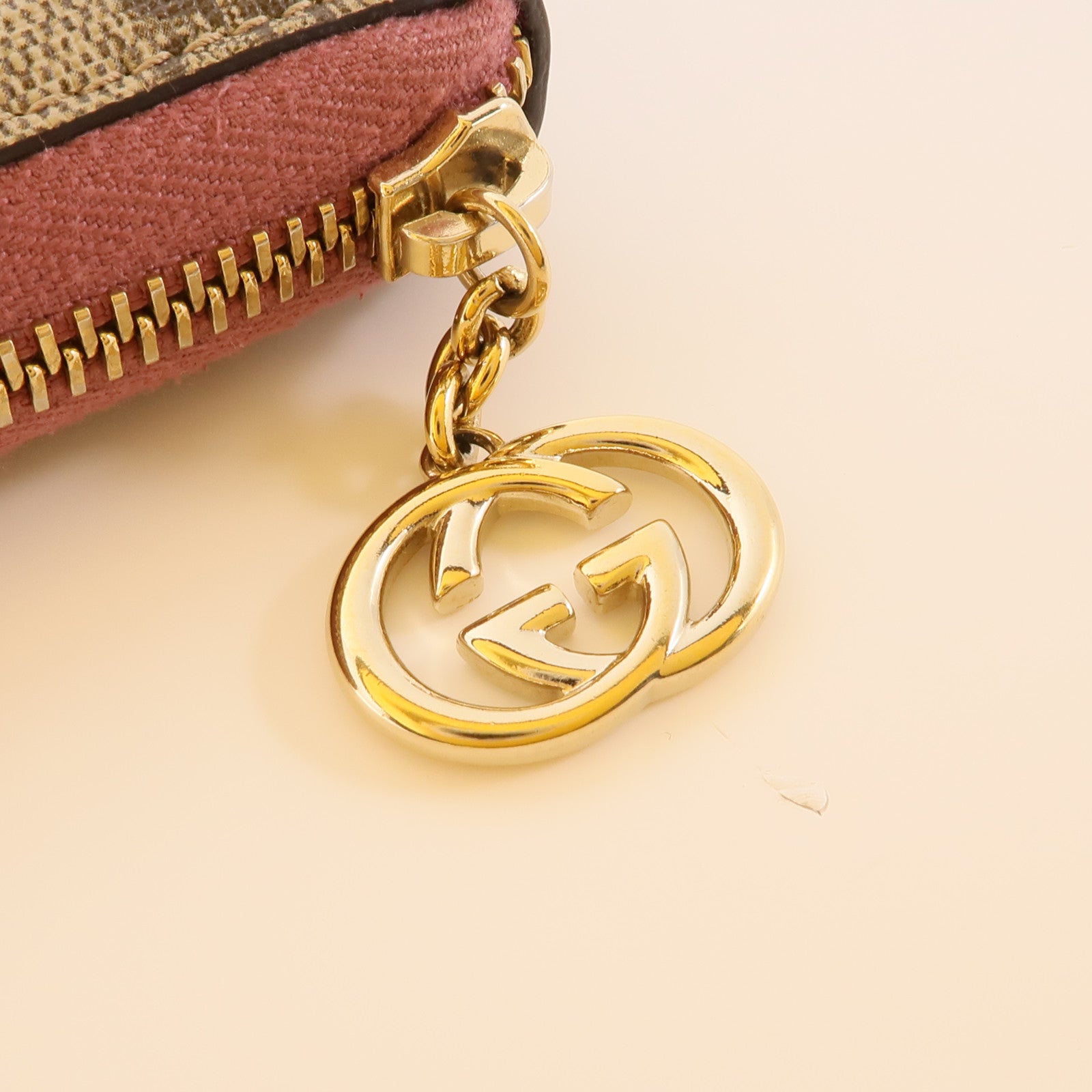 GUCCI 【激減優惠】塗層帆布Long Wallet金扣長錢包棕色/粉紅色