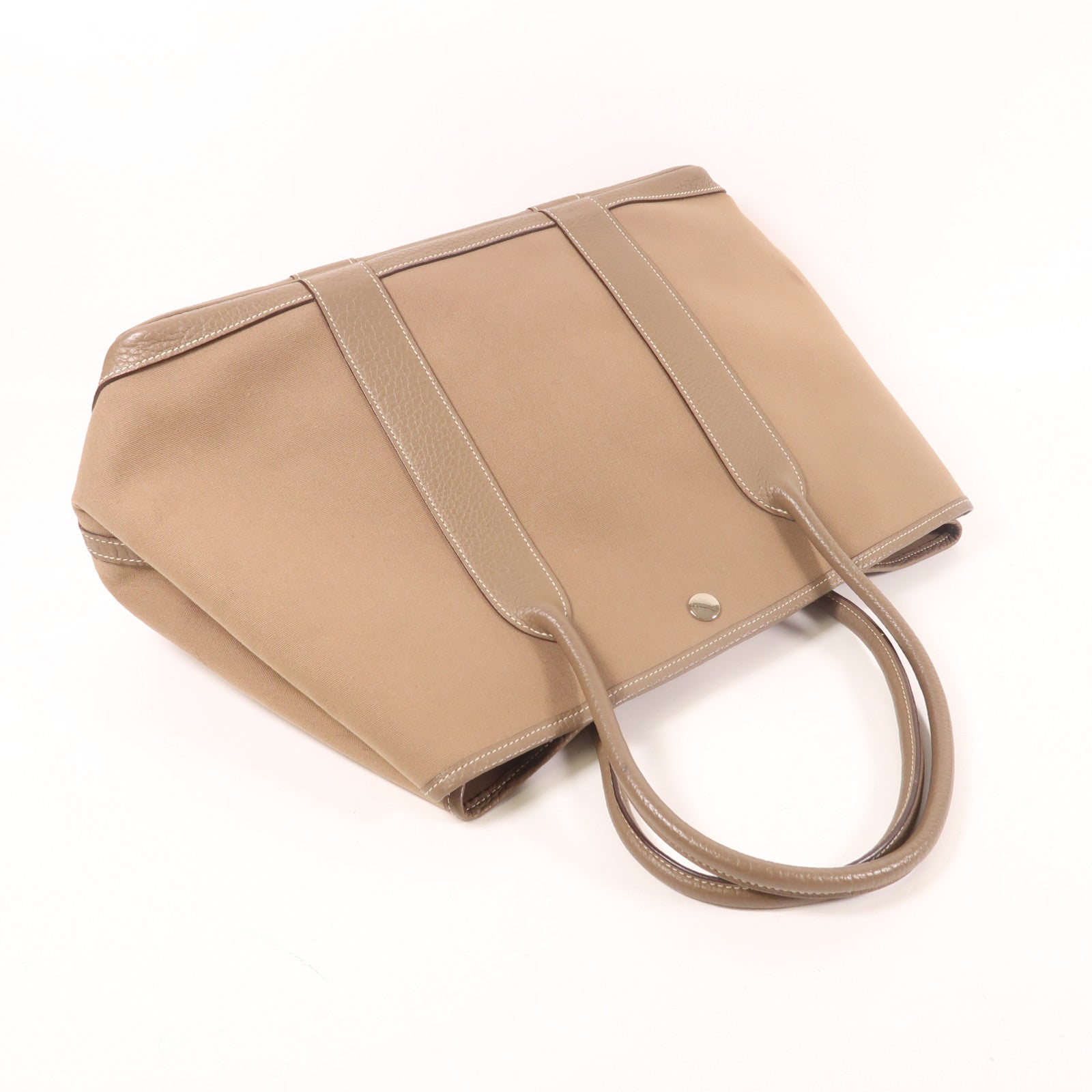 HERMES PHW Garden Party 36 PM Handbag Canvas/Leather Noir Etoupe