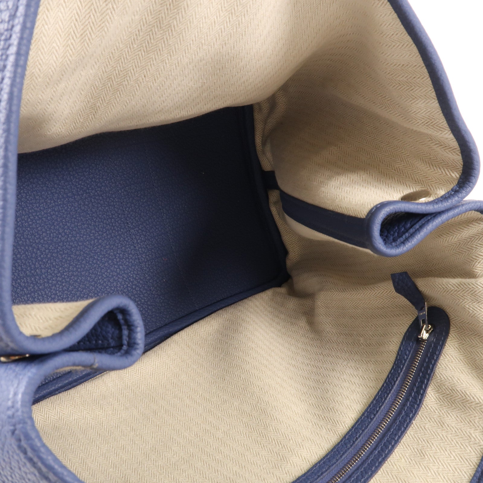 HERMES Negonda皮革Garden Party PM銀扣手挽袋Bleu Agate