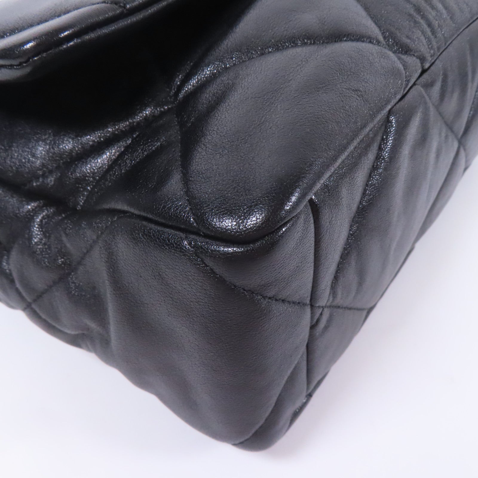 CHANEL CC C19 Large Chain Shoulder Bag Lambskin Leather Black