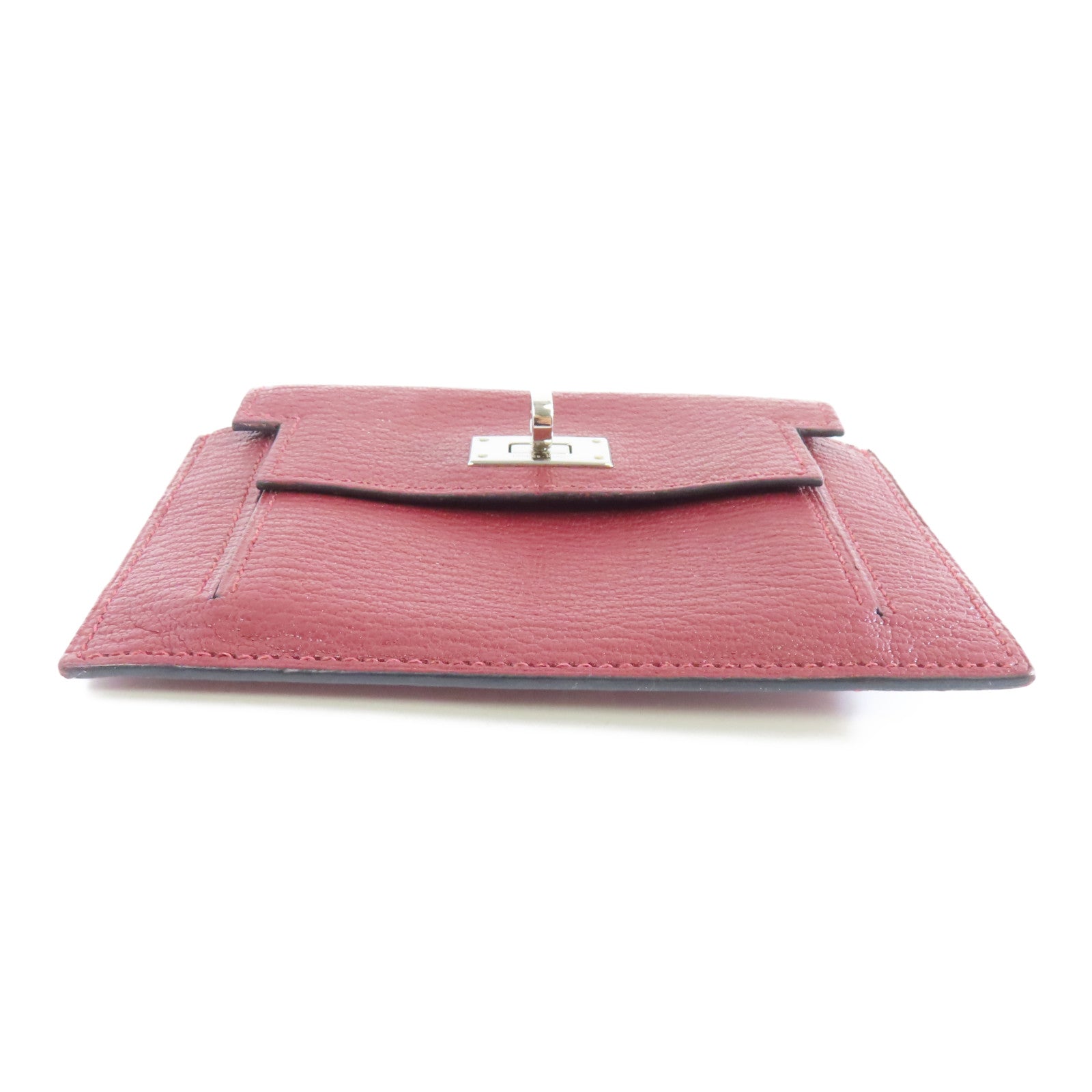 HERMES 【激減優惠】Chevre皮革Kelly Pocket銀扣錢包酒紅色
