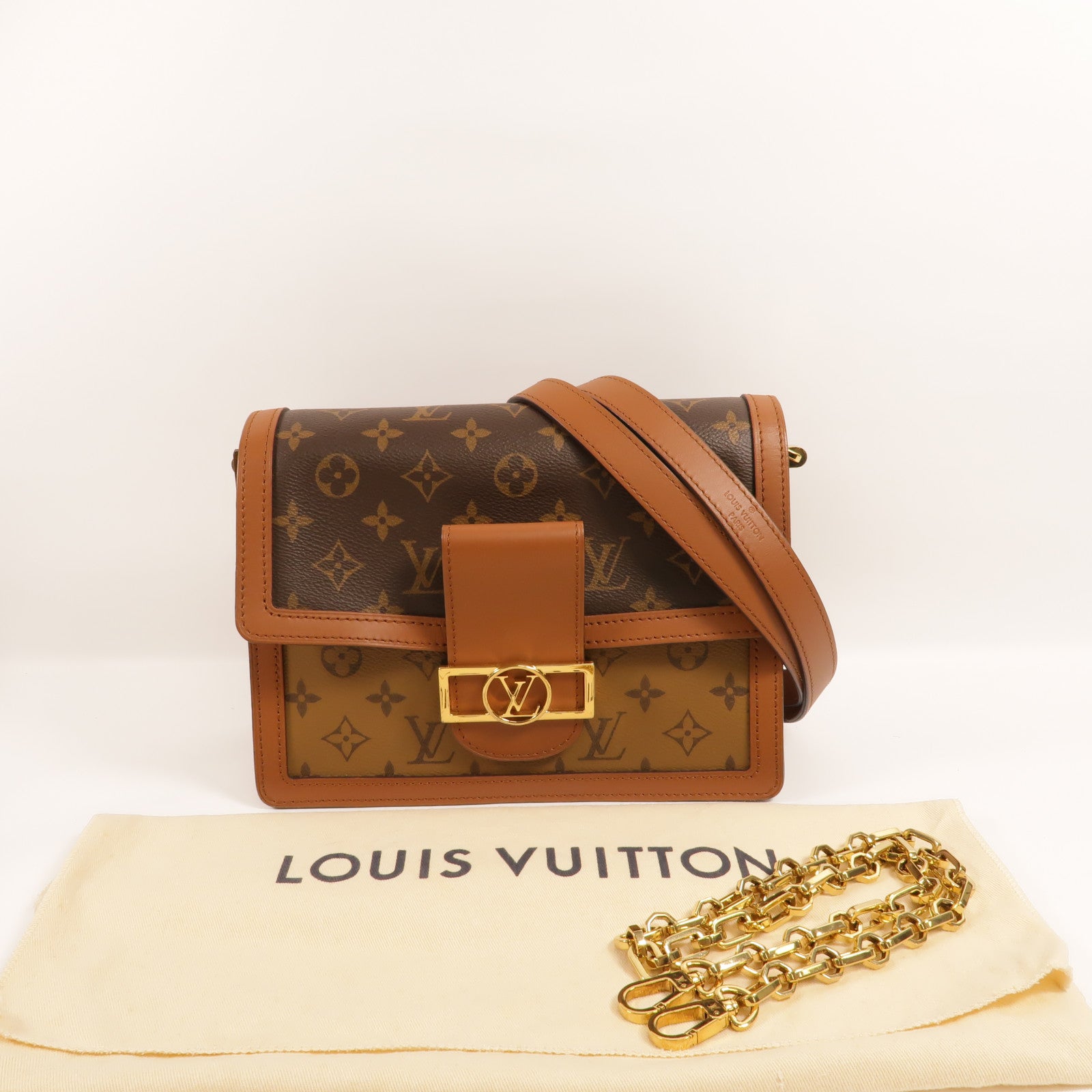 LOUIS VUITTON Monogram Reverse Dauphine MM金扣肩背袋