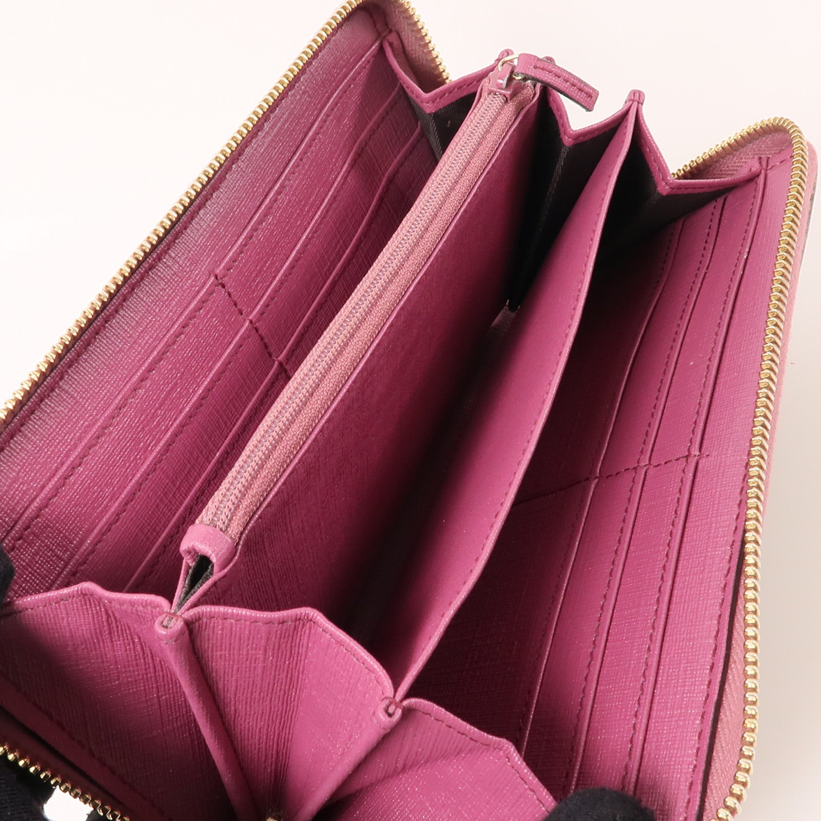 GUCCI 塗層帆布Long Wallet金扣長錢包棕色/粉紅色