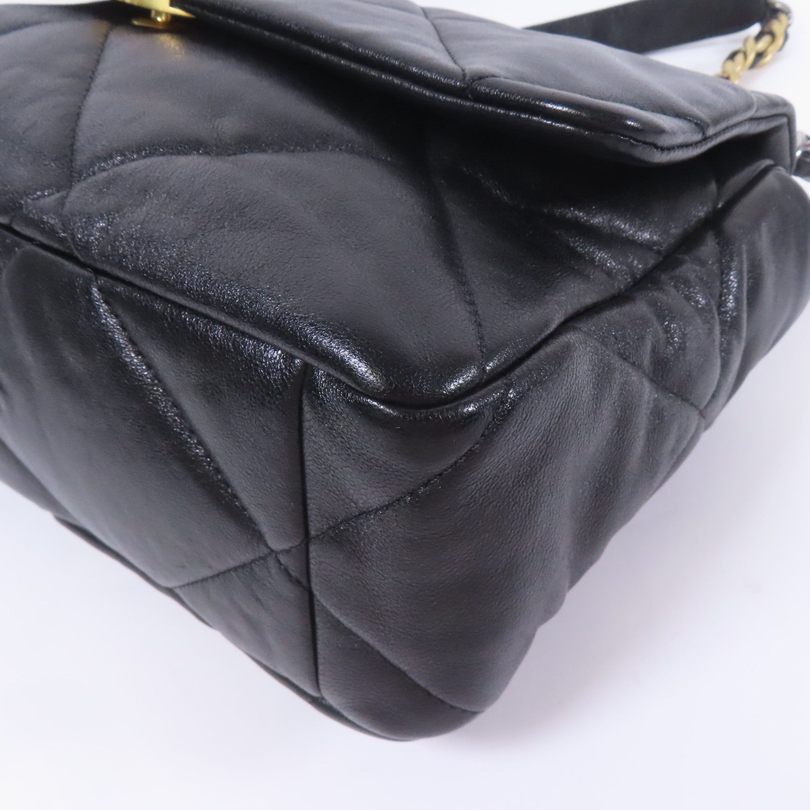 CHANEL CC C19 Large Chain Shoulder Bag Lambskin Leather Black