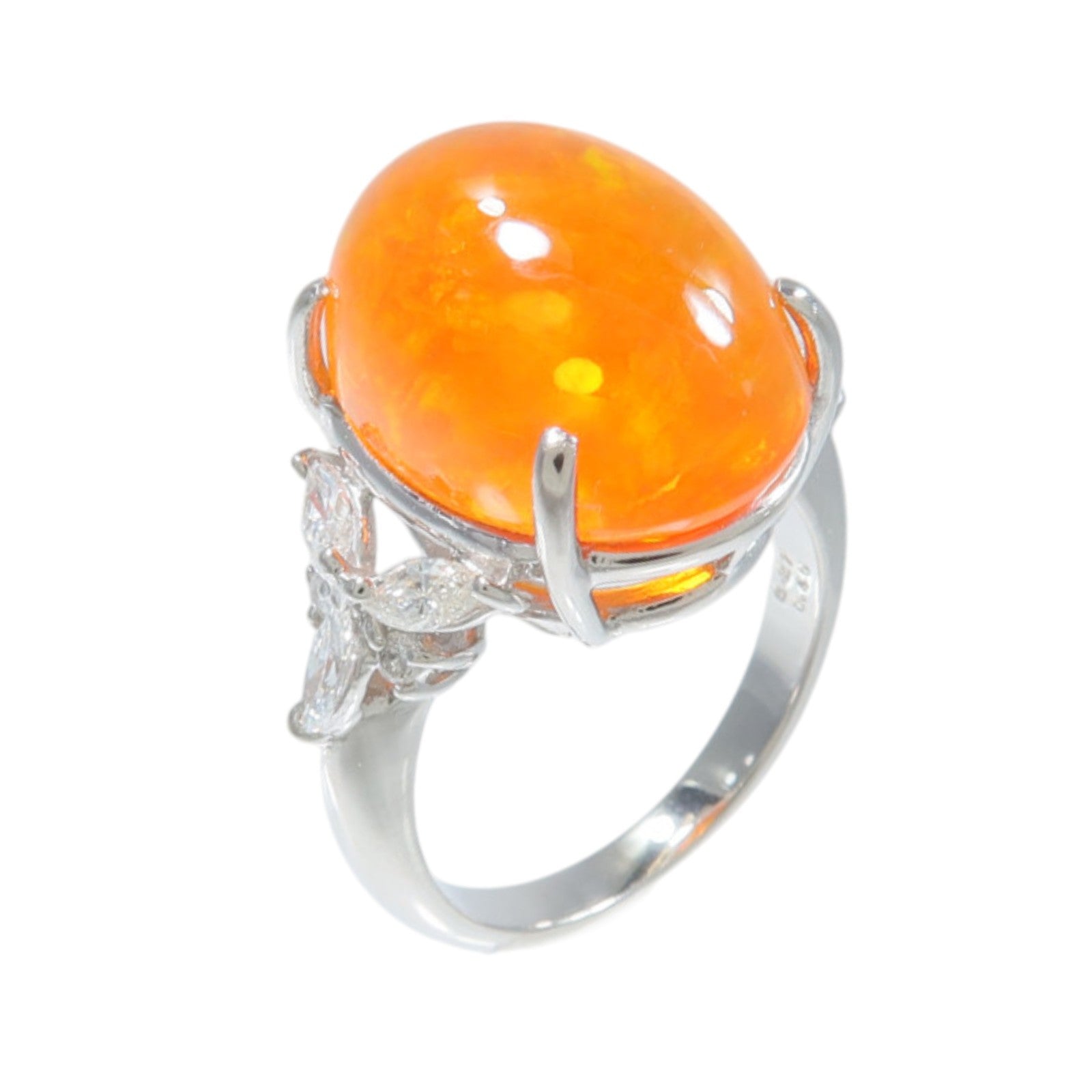 JEWELRY PT900鉑金Fire Opal Diamond Ring蛋白石/鑽石戒指