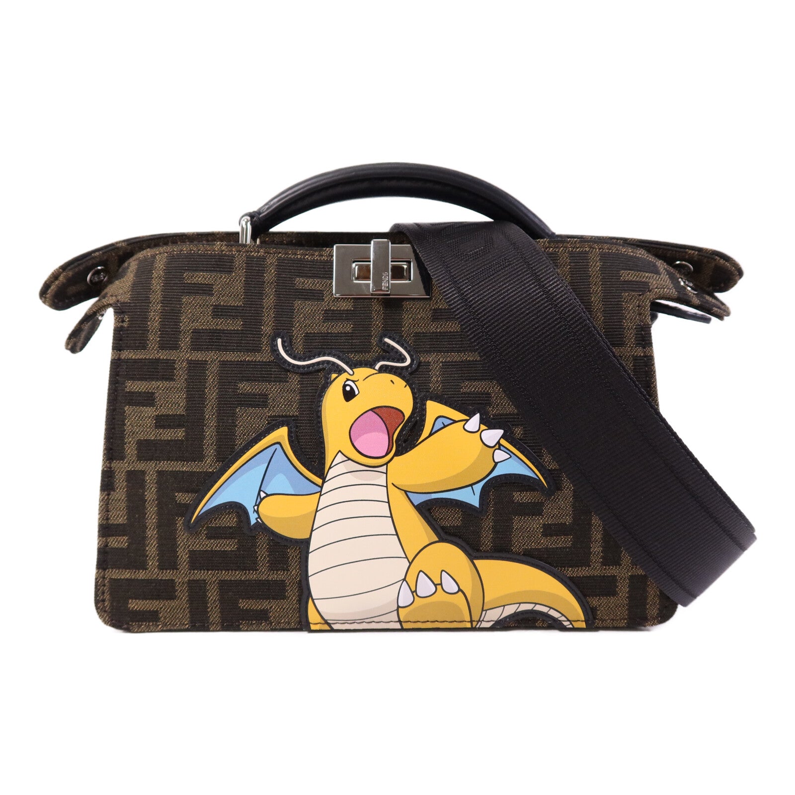FENDI Jacquard/帆布Peekaboo I See UX-Cross銀扣手挽肩背兩用袋