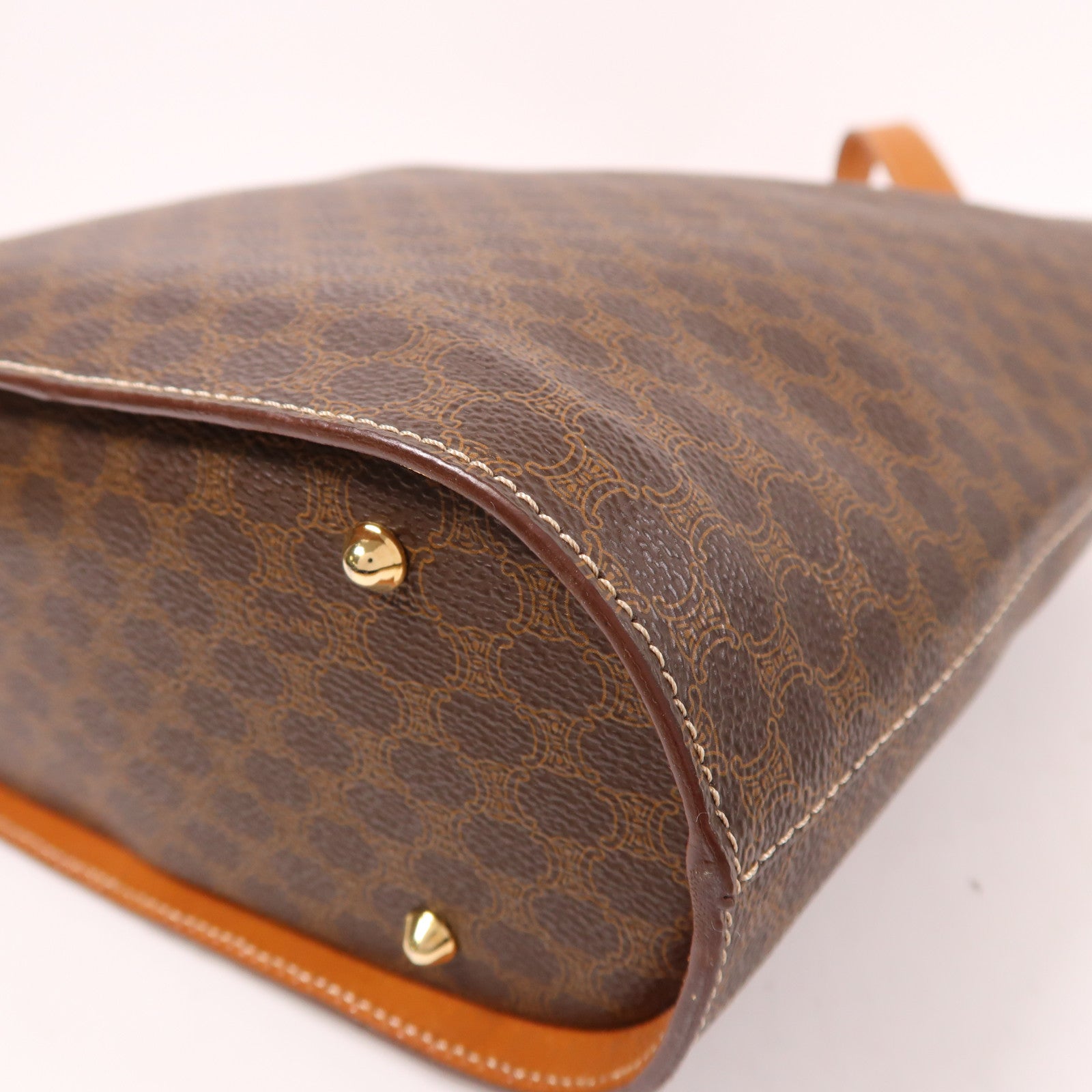 CELINE 塗層帆布Macadam Tote Bag金扣肩背袋棕色