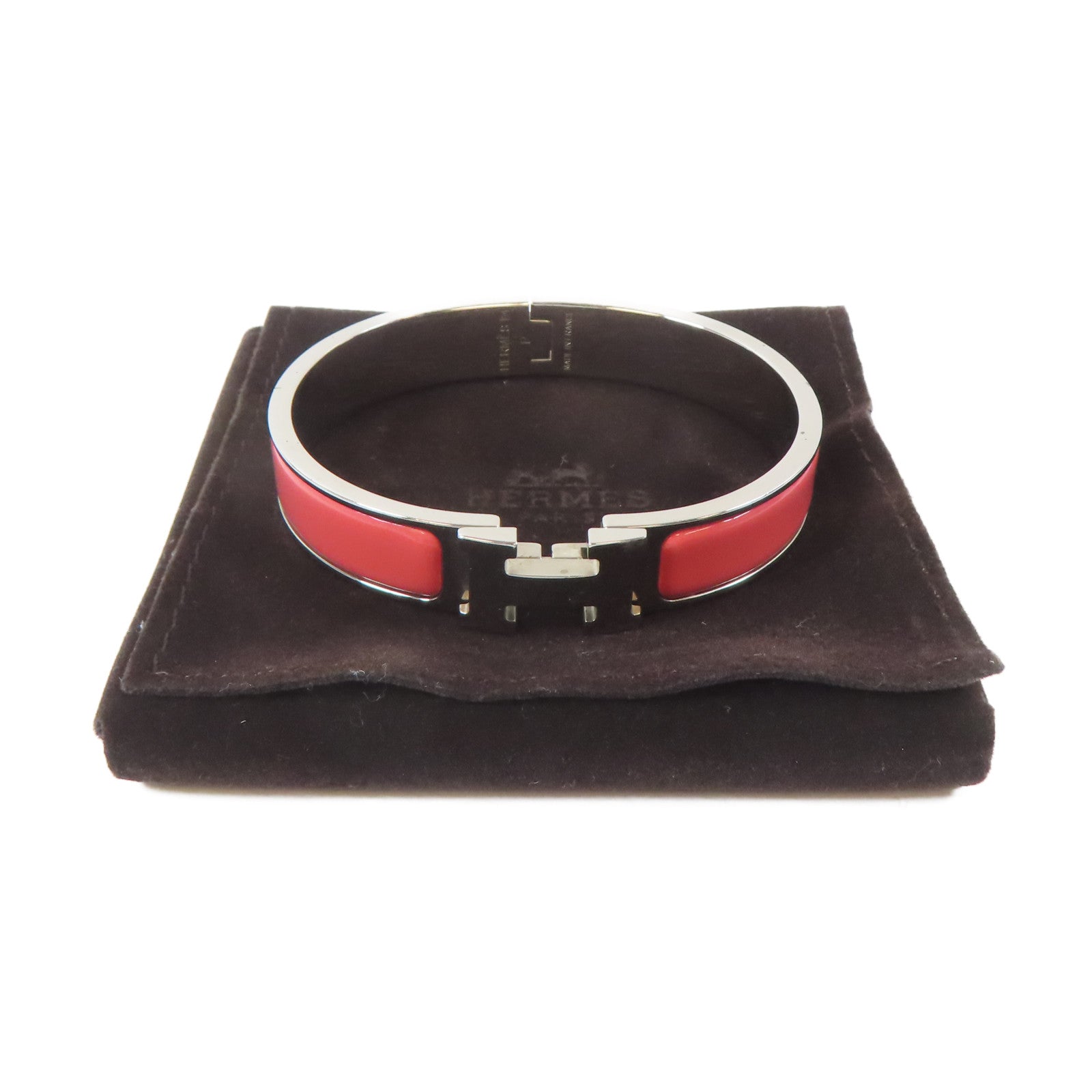 HERMES 金屬Clic H Bracelet手鐲銀色/粉紅色#17cm