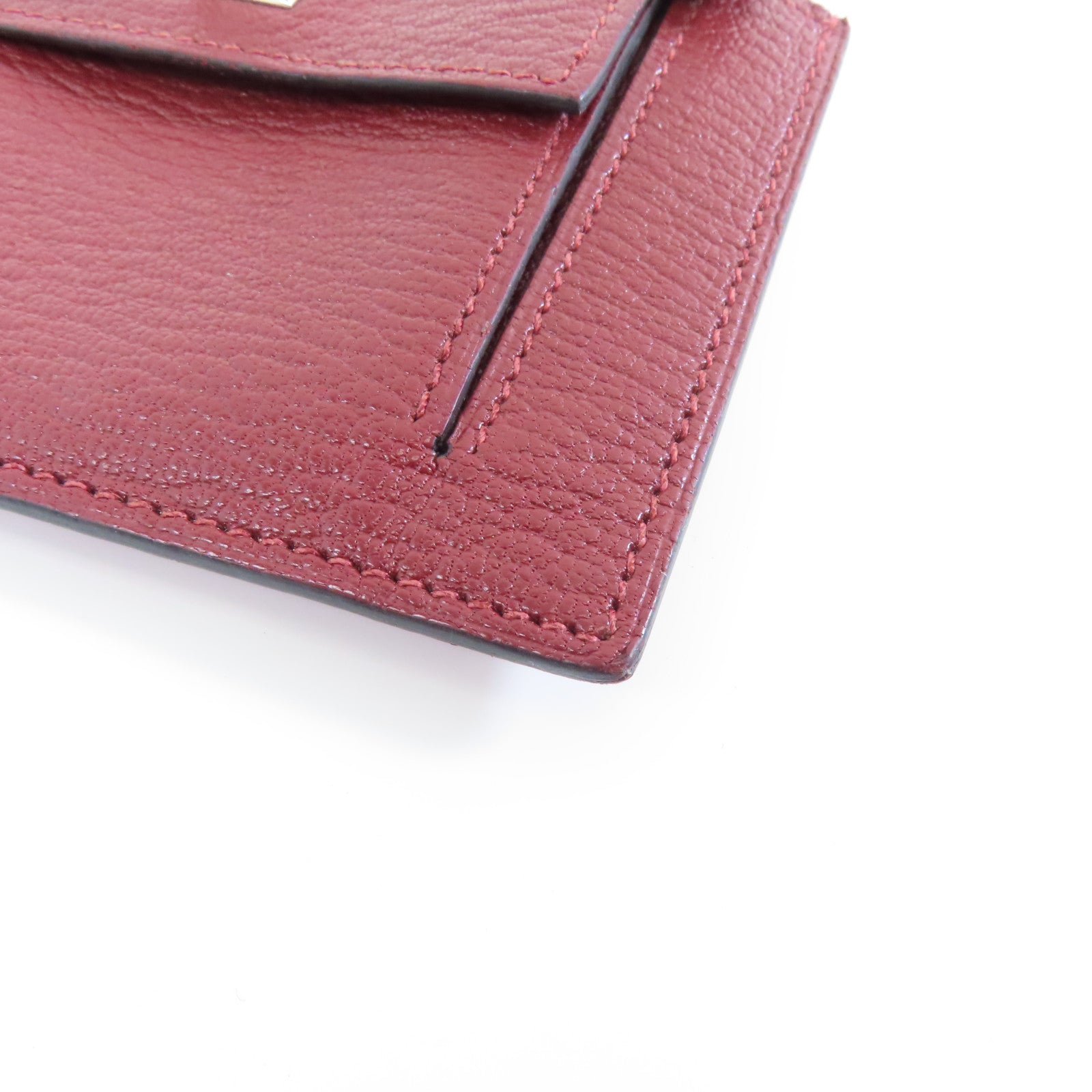 HERMES 【激減優惠】Chevre皮革Kelly Pocket銀扣錢包酒紅色