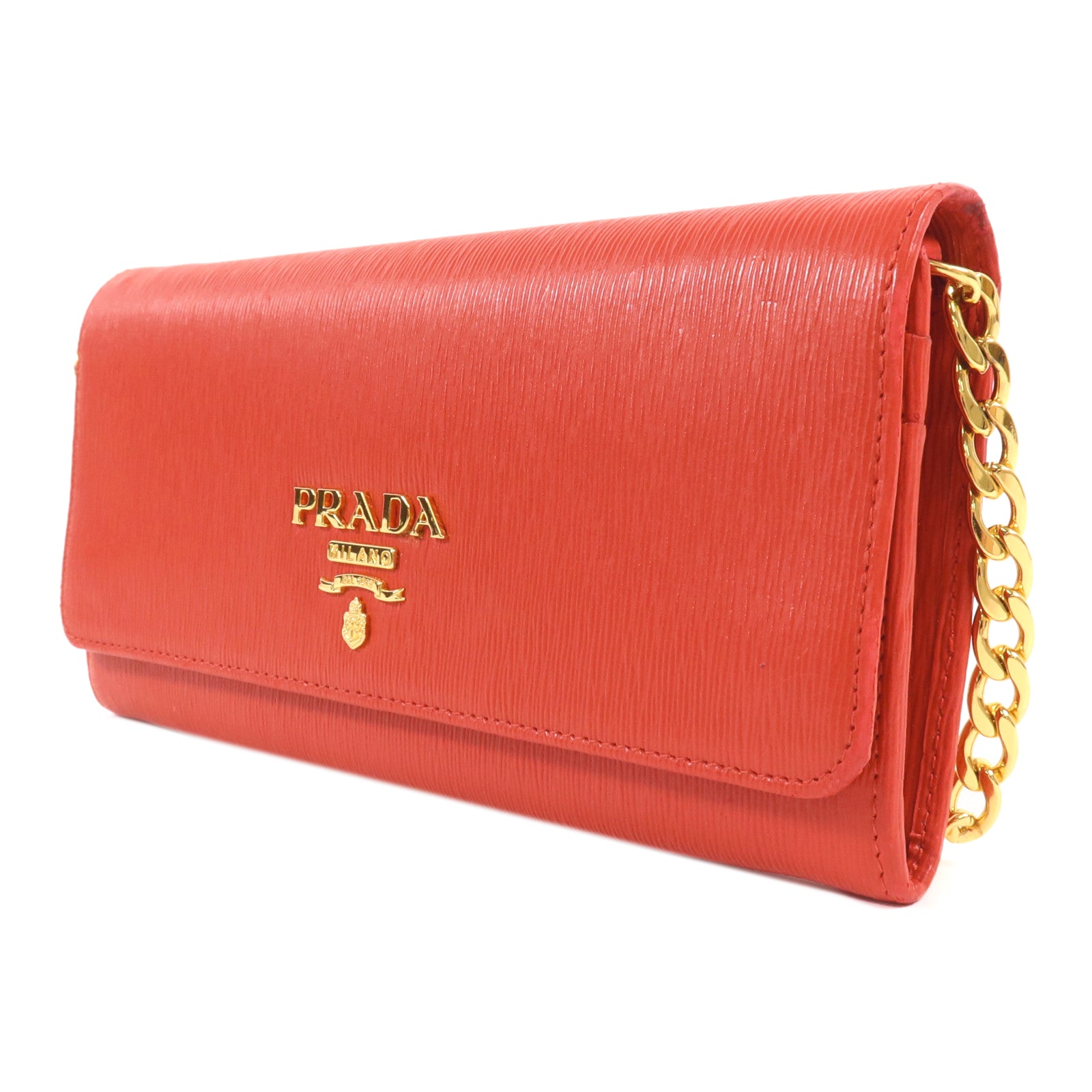 PRADA 牛皮皮革Chain Shoulder金扣鏈帶肩背袋