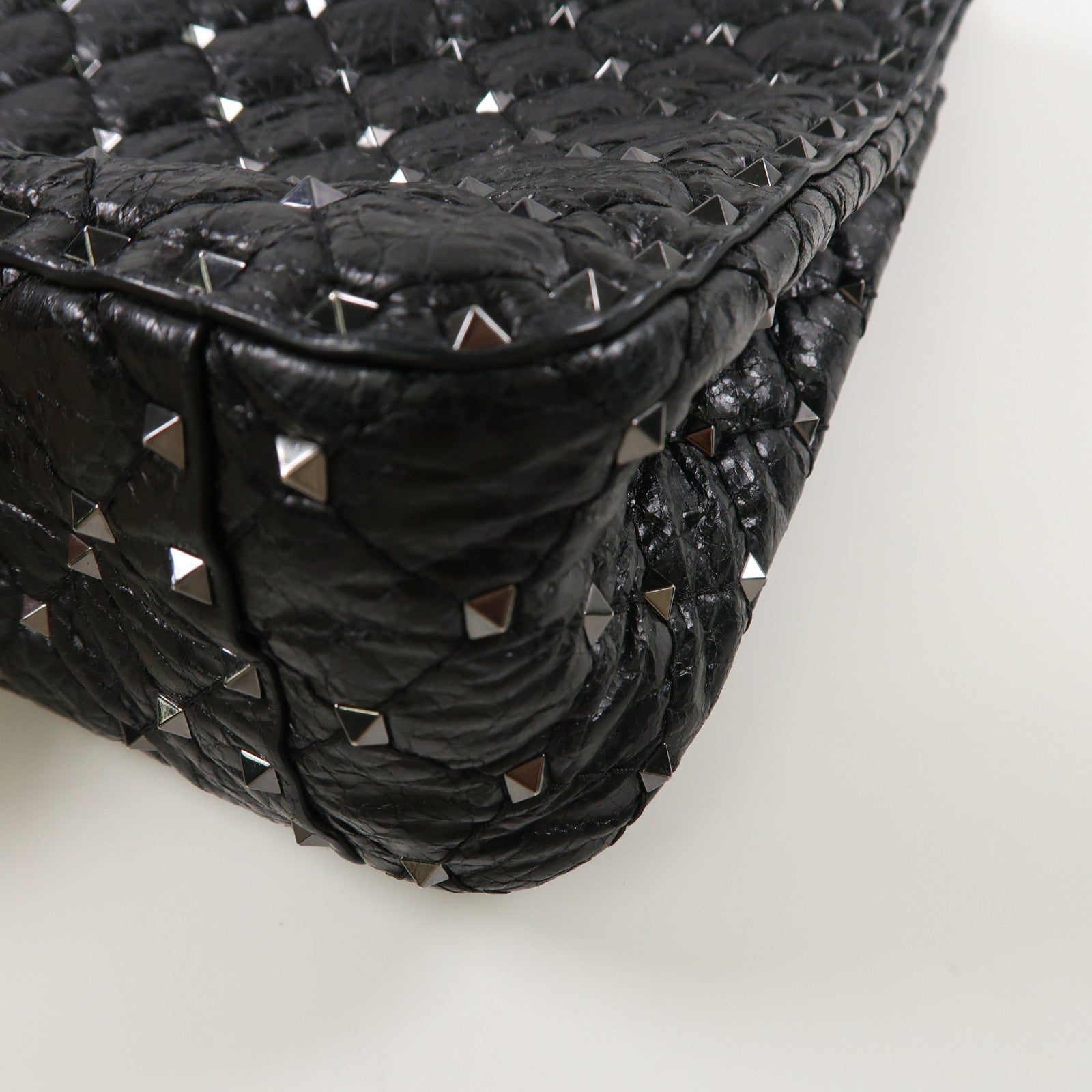 Valentino 牛皮皮革2 Way Shoulder銀扣手挽肩背兩用袋黑色