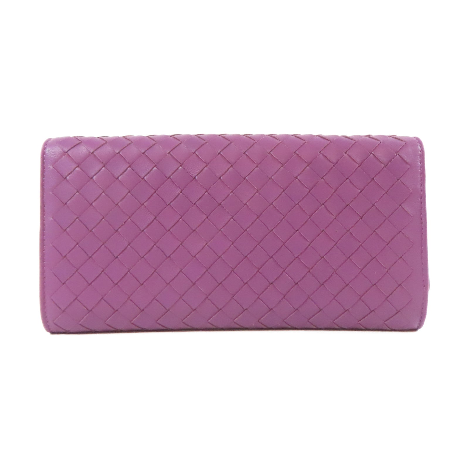 BOTTEGA VENETA 【激減優惠】織紋皮革Long Wallet黑扣長錢包紫色