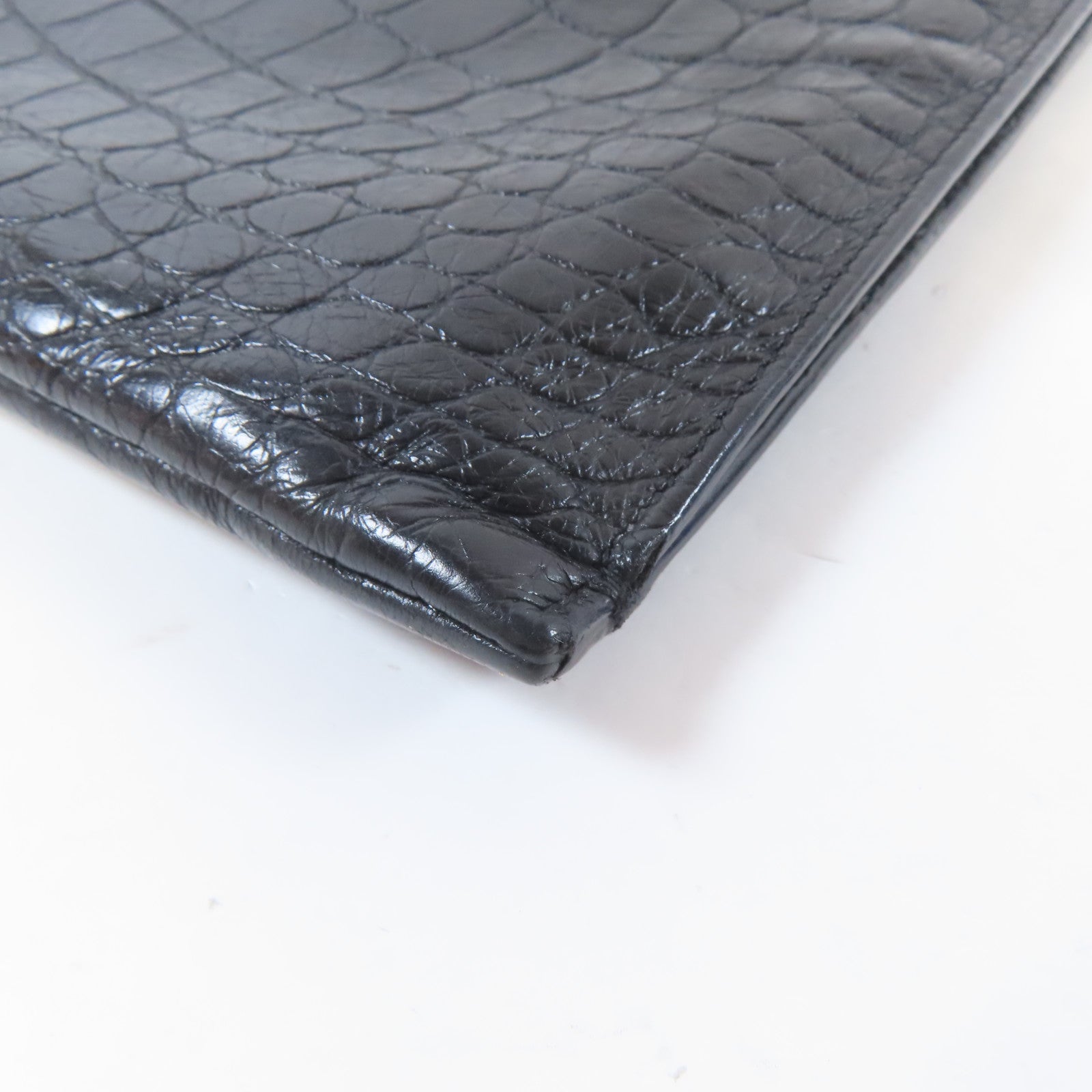 YVES SAINT LAURENT 皮革Clutch Bag銀扣手拿包黑色
