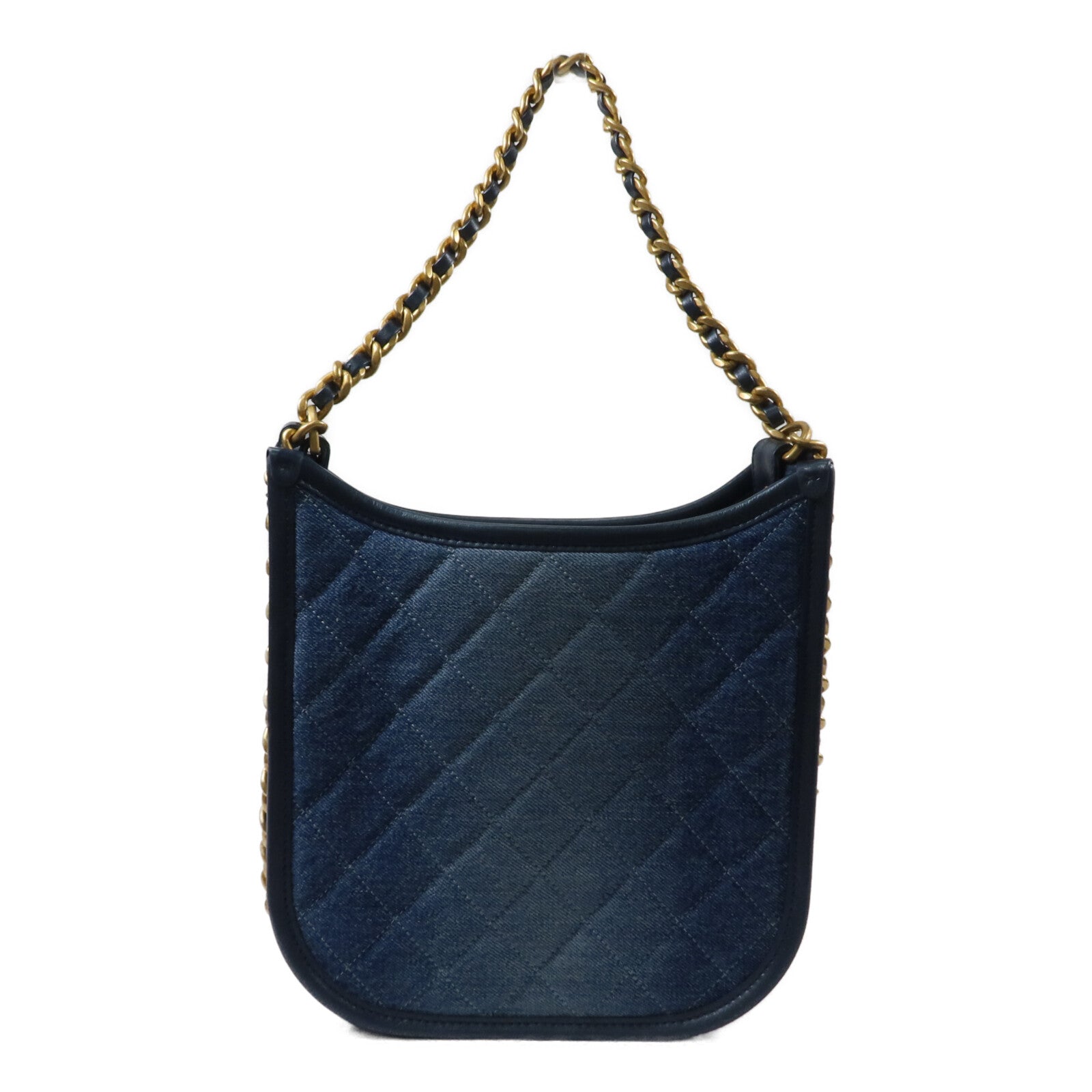CHANEL 牛仔布24S Hobo鏈帶手挽肩背兩用袋