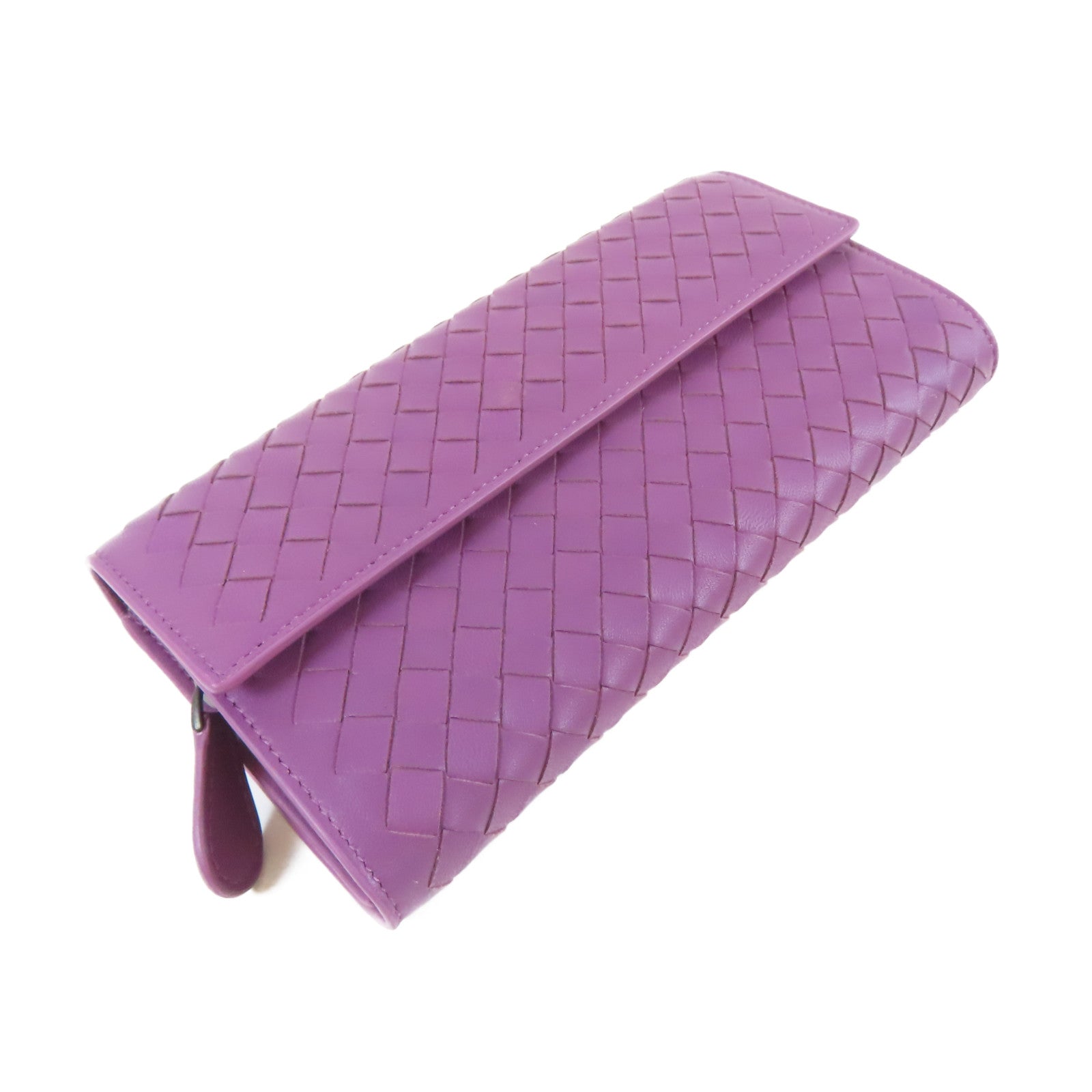 BOTTEGA VENETA 【激減優惠】織紋皮革Long Wallet黑扣長錢包紫色