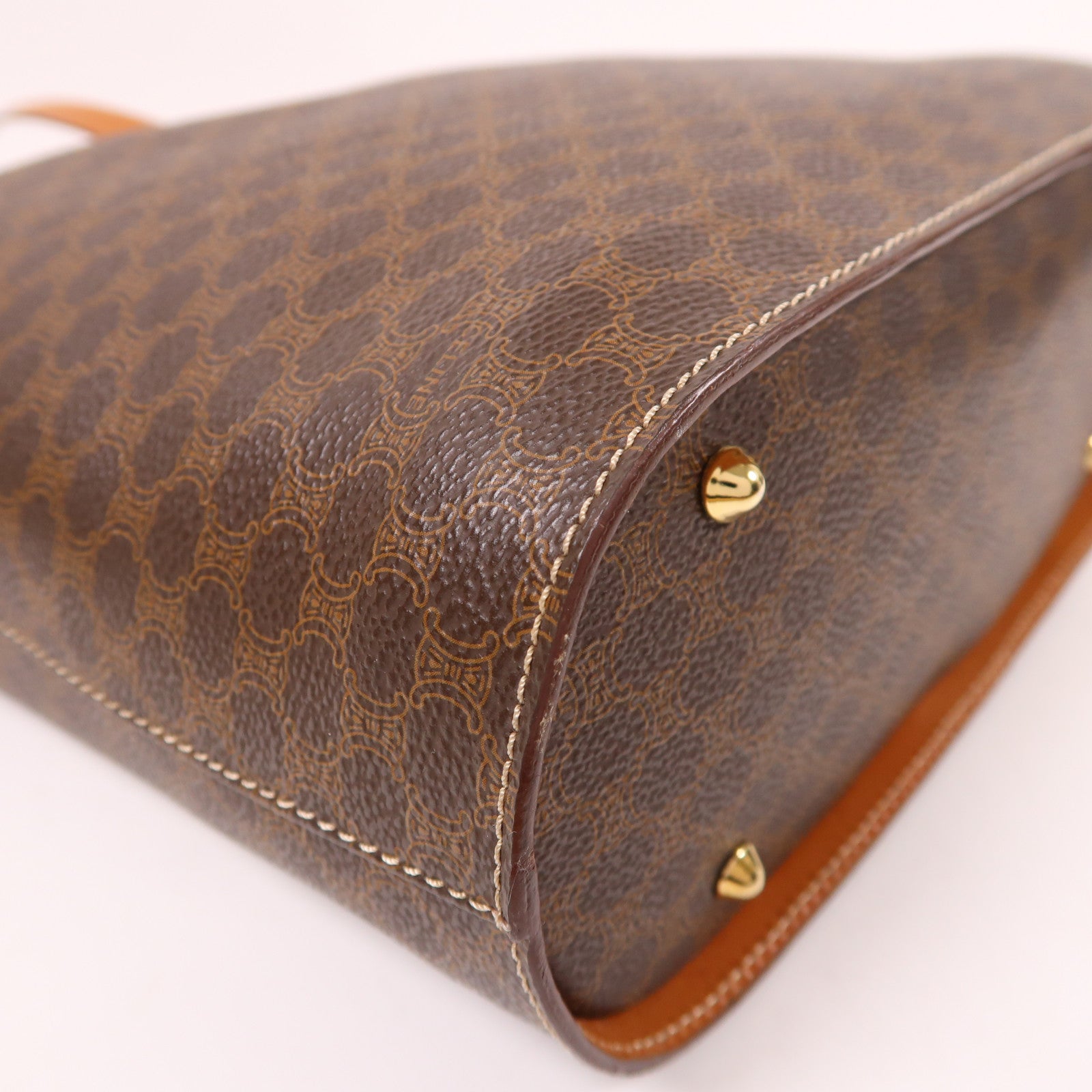 CELINE 塗層帆布Macadam Tote Bag金扣肩背袋棕色
