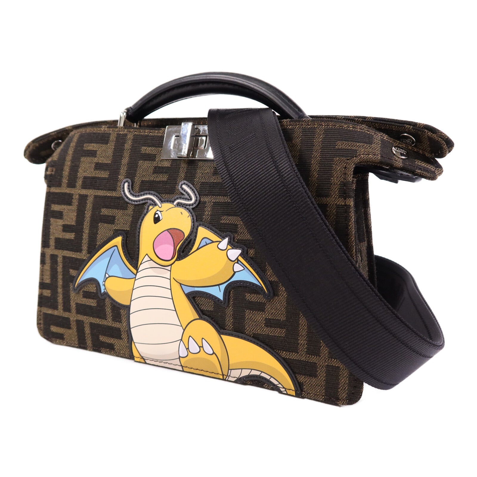 FENDI Jacquard/帆布Peekaboo I See UX-Cross銀扣手挽肩背兩用袋