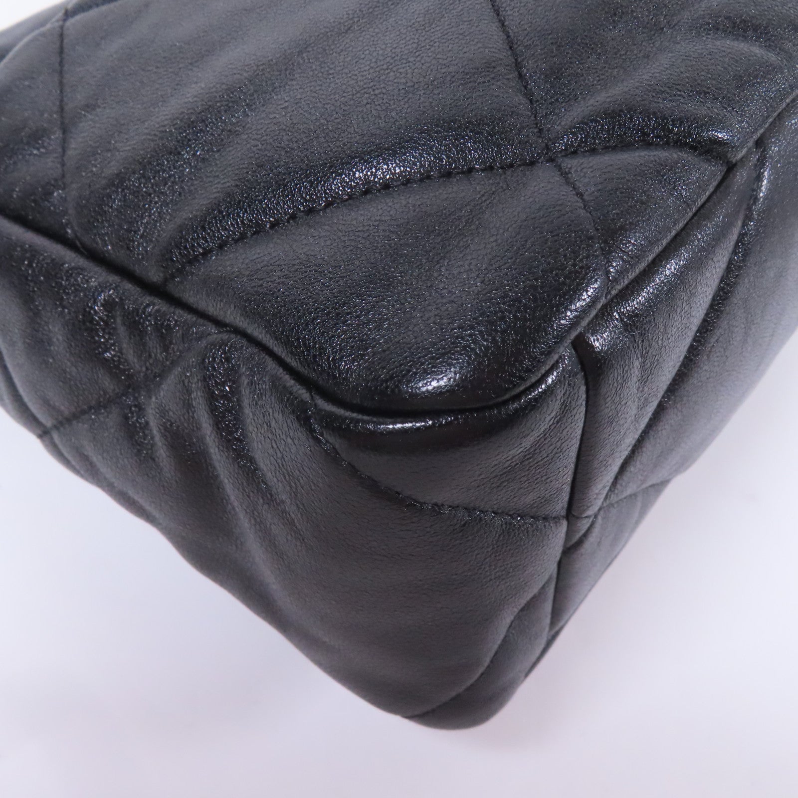 CHANEL CC C19 Large Chain Shoulder Bag Lambskin Leather Black