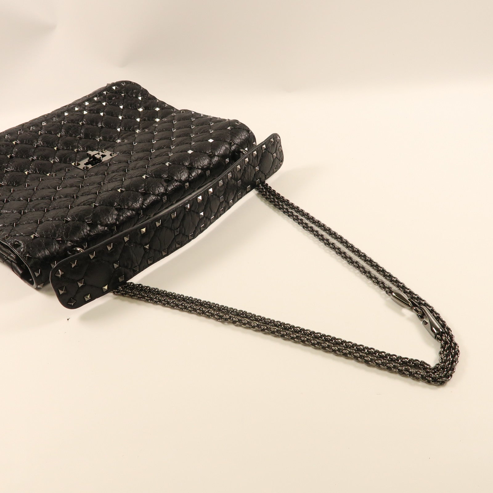 Valentino 牛皮皮革2 Way Shoulder銀扣手挽肩背兩用袋黑色