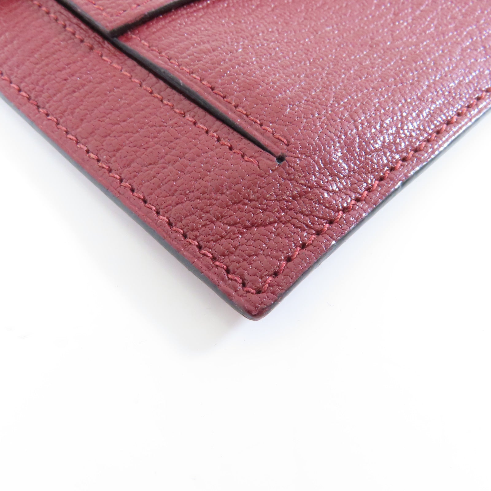 HERMES 【激減優惠】Chevre皮革Kelly Pocket銀扣錢包酒紅色