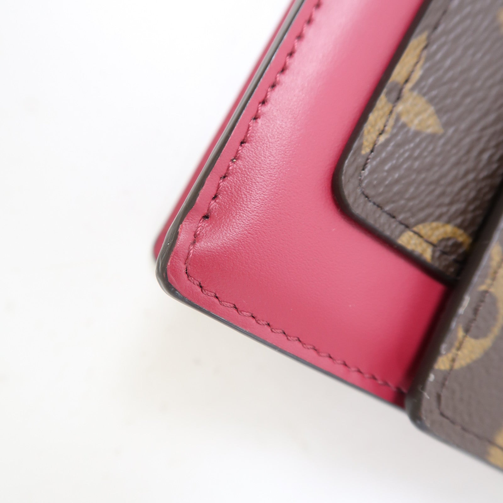 LOUIS VUITTON Monogram Portefeuille Flore金扣鏈帶肩背袋棕色/紅色