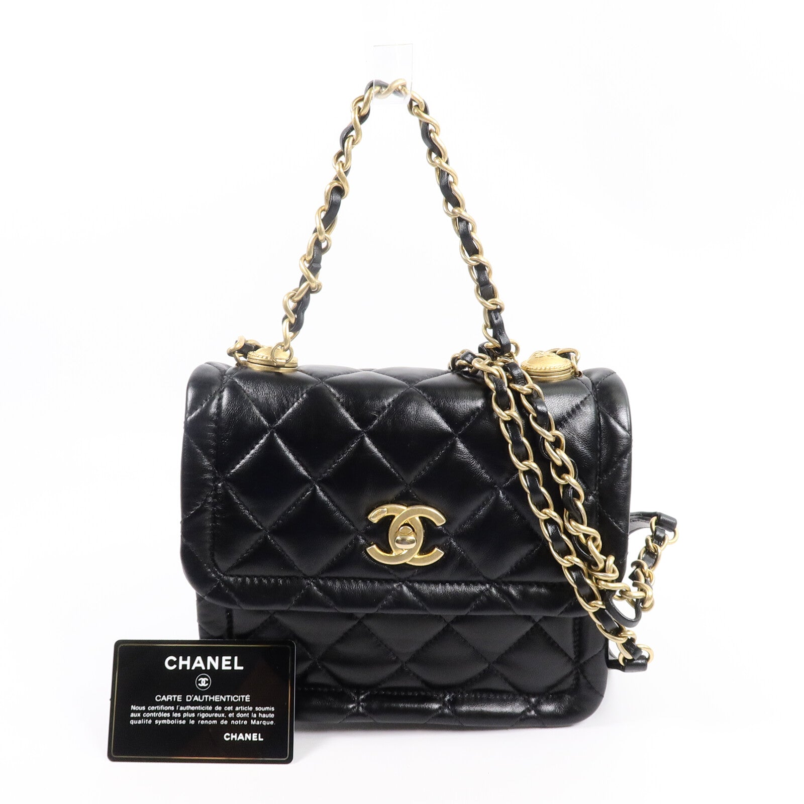 CHANEL 羊皮皮革Coco Mark Square Flap鏈帶手挽肩背兩用袋