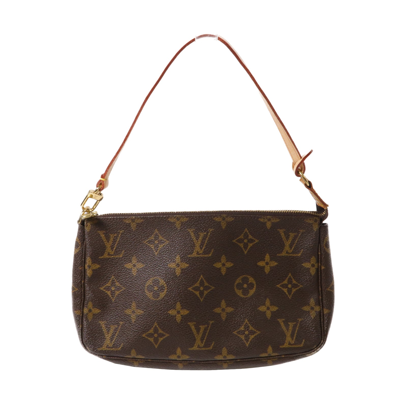 LOUIS VUITTON Monogram Pochette Accessories金扣手拿包啡色·