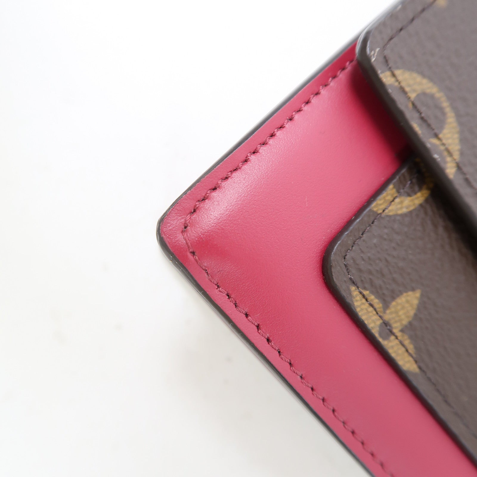 LOUIS VUITTON Monogram Portefeuille Flore金扣鏈帶肩背袋棕色/紅色