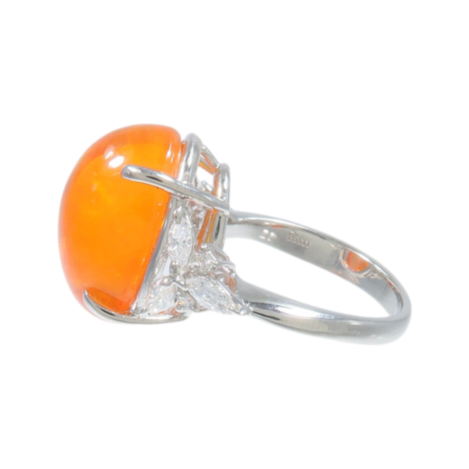 JEWELRY PT900鉑金Fire Opal Diamond Ring蛋白石/鑽石戒指
