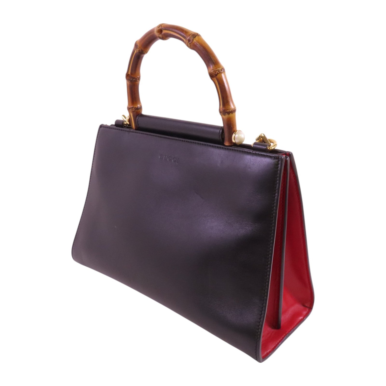 GUCCI 牛皮皮革Nymphaea Bamboo金扣手挽肩背兩用袋