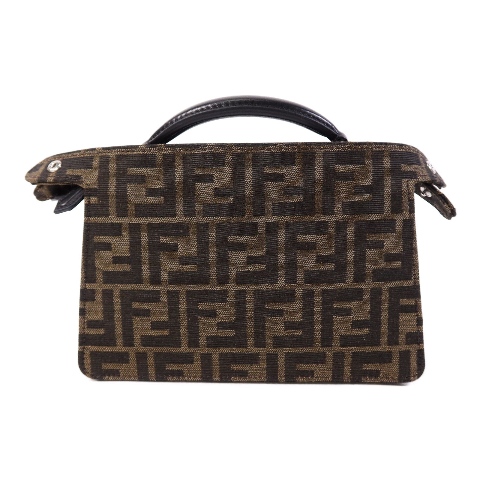FENDI Jacquard/帆布Peekaboo I See UX-Cross銀扣手挽肩背兩用袋