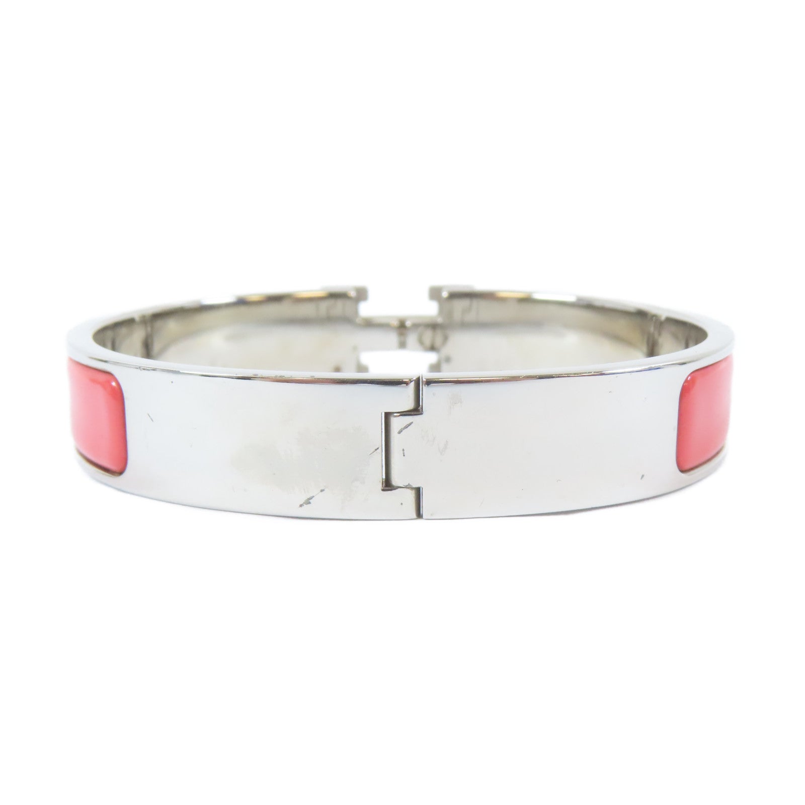HERMES 金屬Clic H Bracelet手鐲銀色/粉紅色#17cm