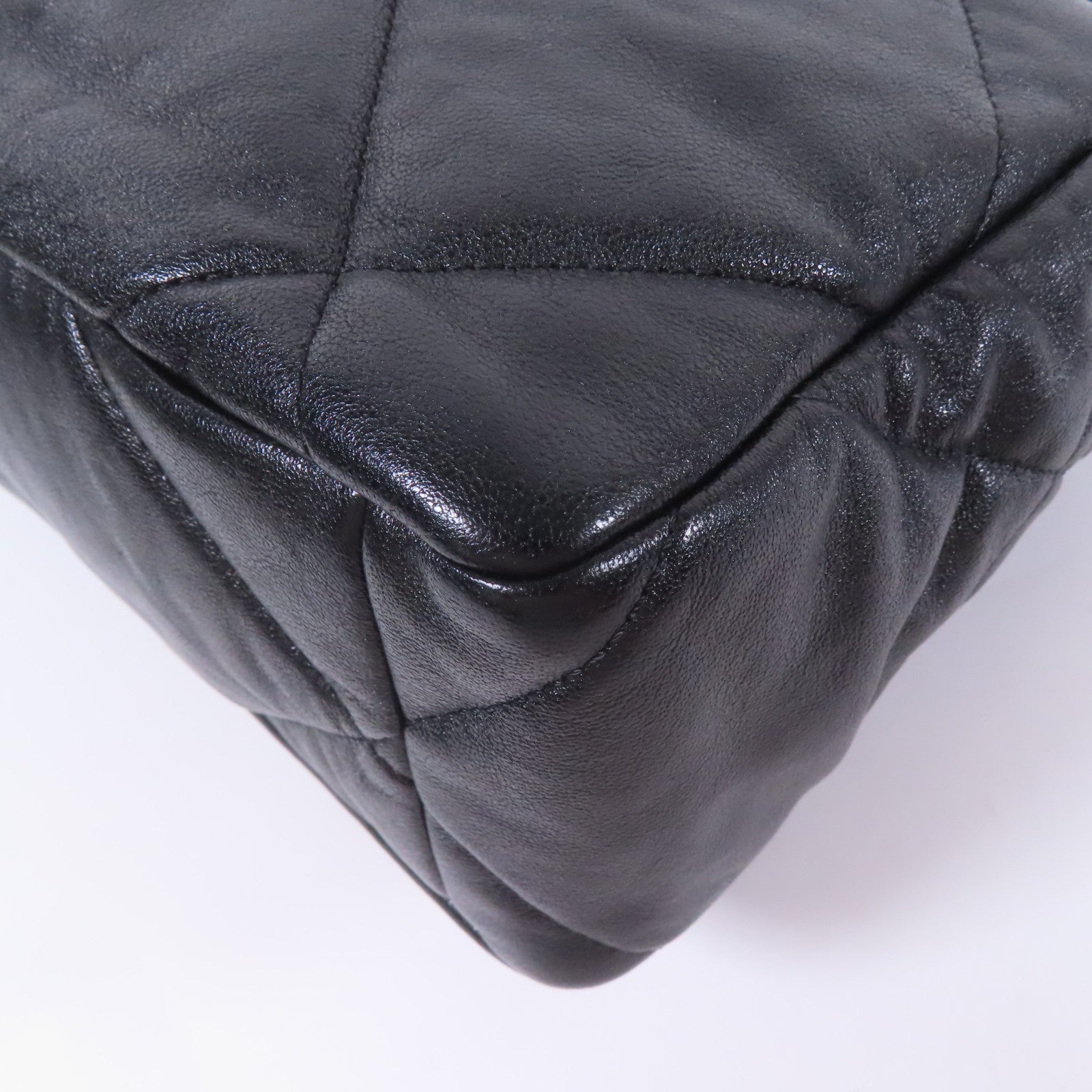 CHANEL CC C19 Large Chain Shoulder Bag Lambskin Leather Black