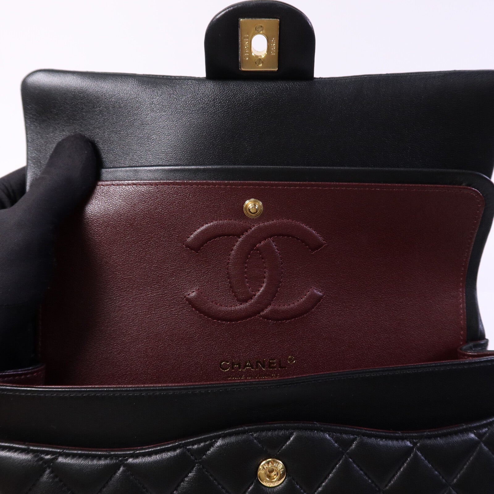 CHANEL 羊皮皮革Classic 25金扣鏈帶肩背袋