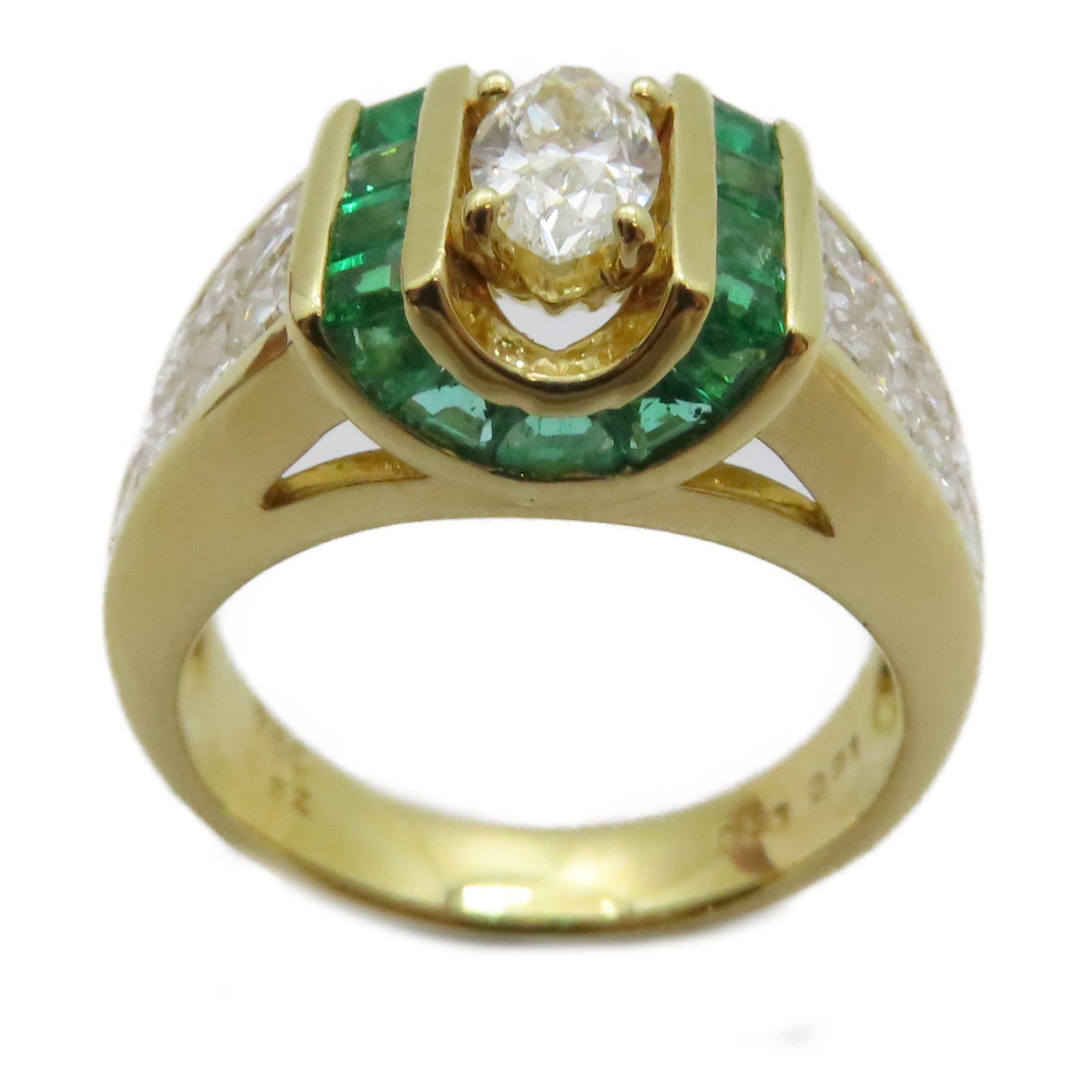 JEWELRY 【激減優惠】18K黃金Emerald Diamond Ring 0.52ct綠寶石/0.36ct 0.91ct鑽石戒指US#4.5