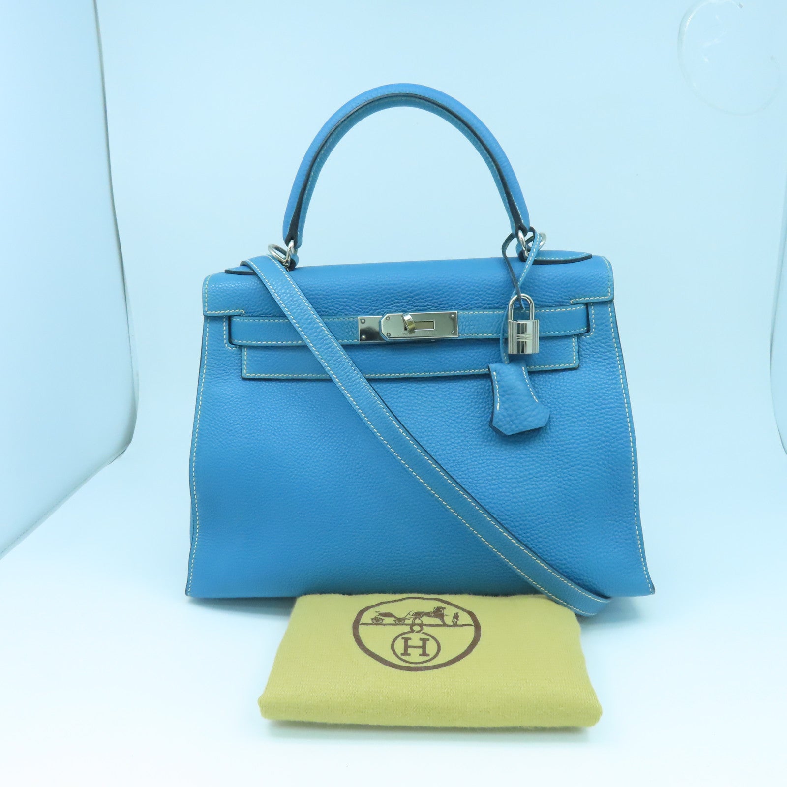 HERMES 【激減優惠】Togo皮革Kelly 28銀扣手挽肩背兩用袋牛仔藍