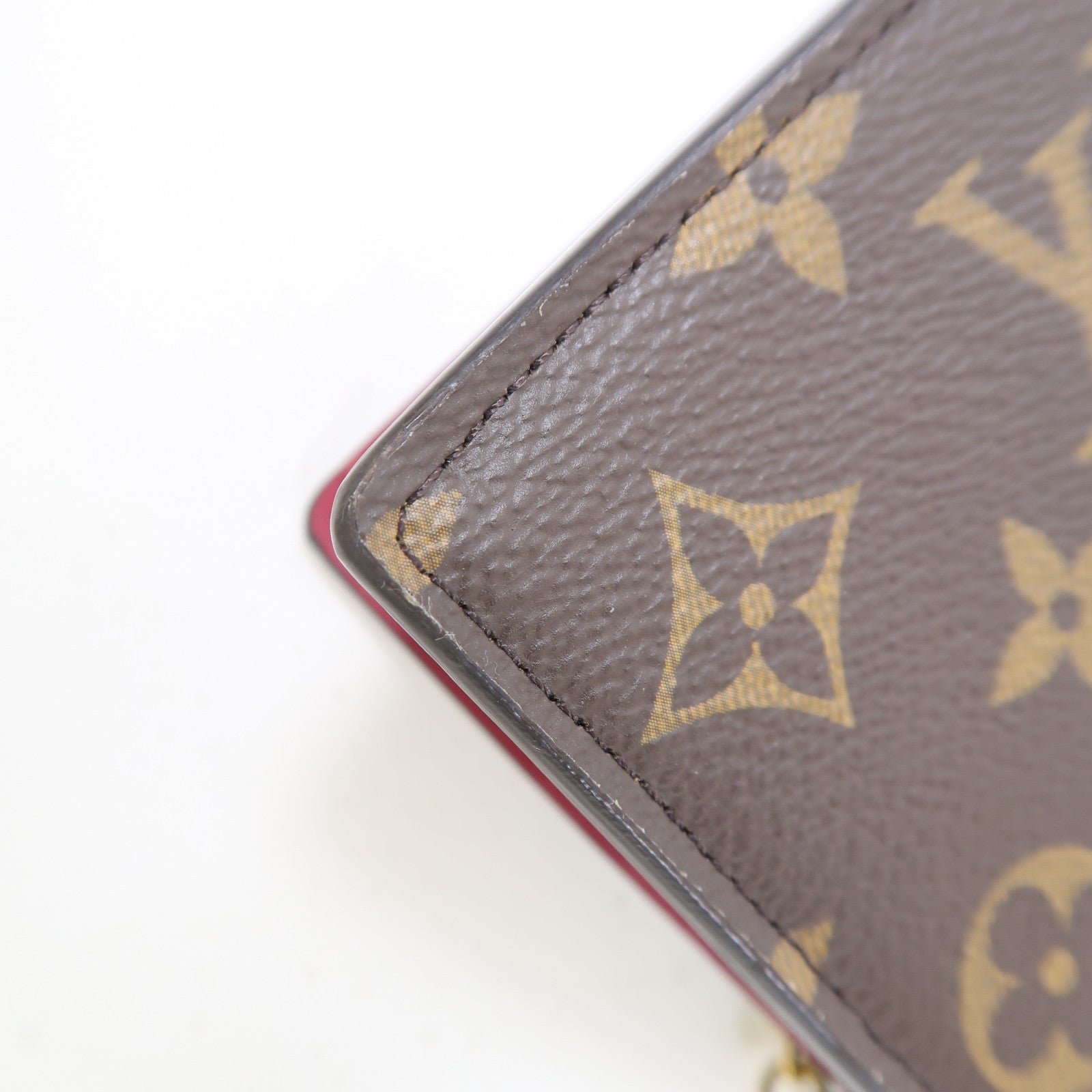 LOUIS VUITTON Monogram Portefeuille Flore金扣鏈帶肩背袋棕色/紅色