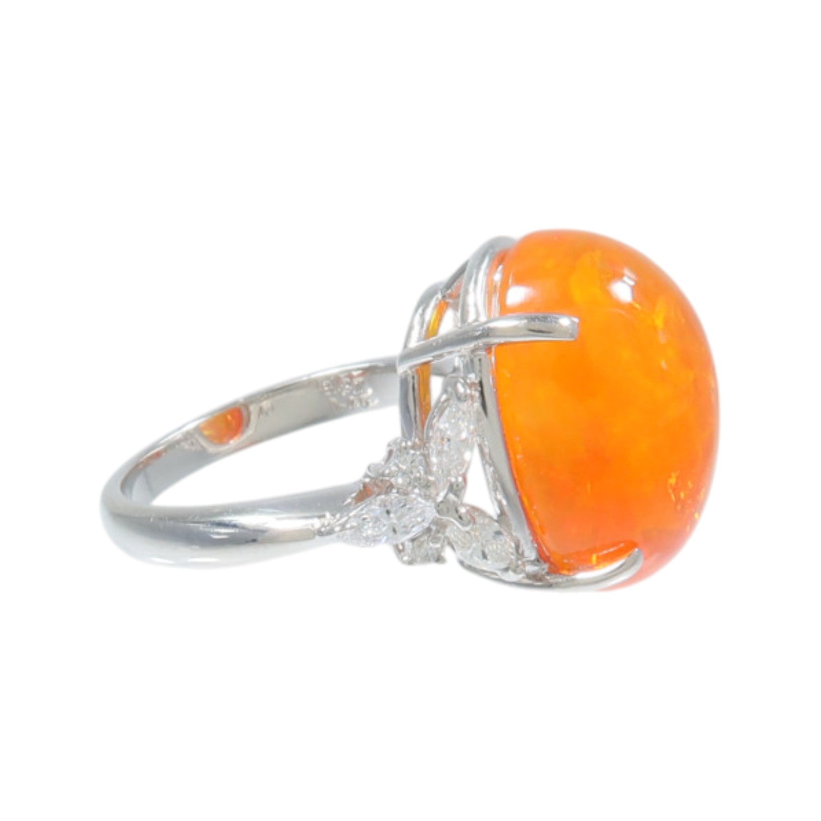 JEWELRY PT900鉑金Fire Opal Diamond Ring蛋白石/鑽石戒指