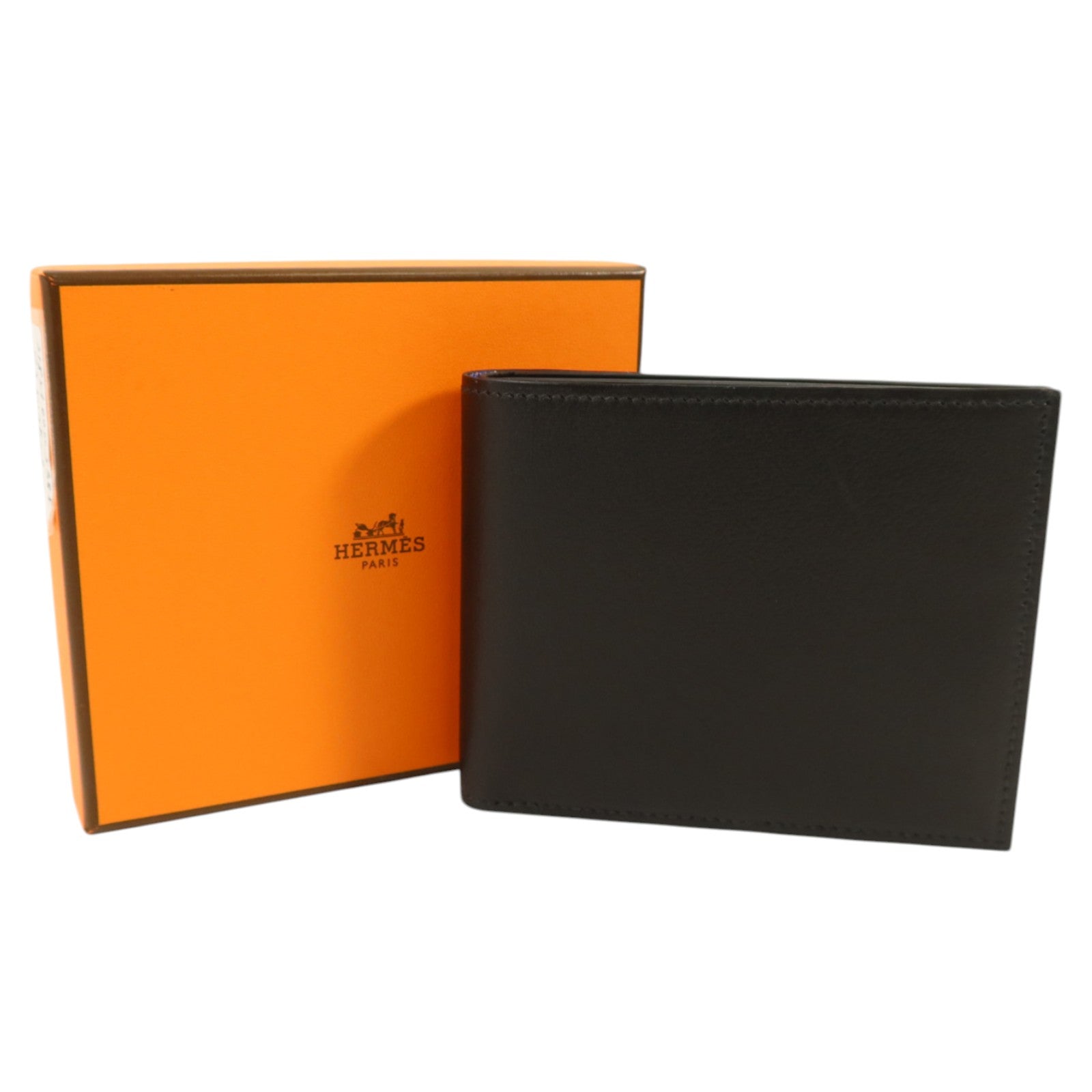HERMES Evergain皮革Citizen Twill Compact Wallet錢包Noir
