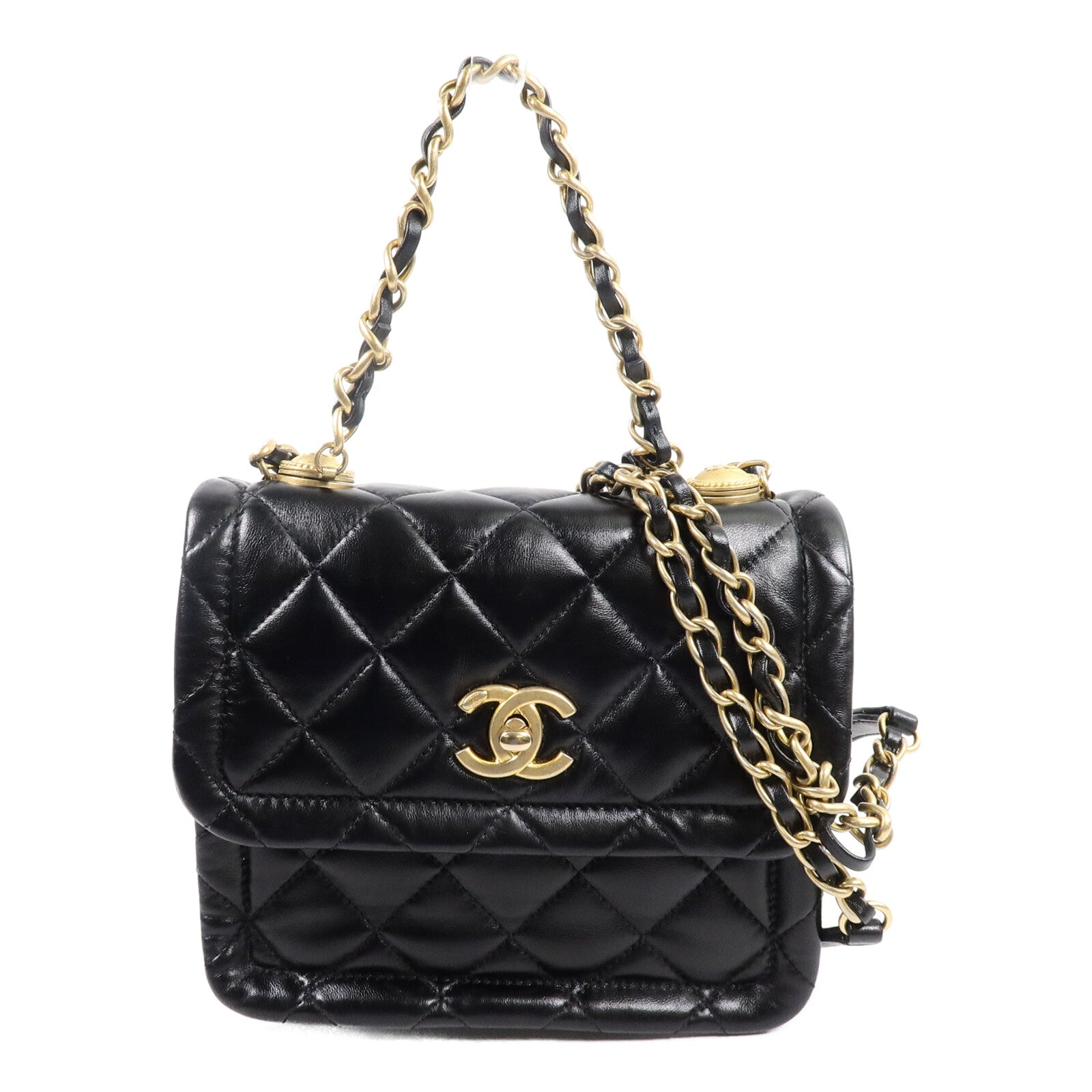 CHANEL 羊皮皮革Coco Mark Square Flap鏈帶手挽肩背兩用袋