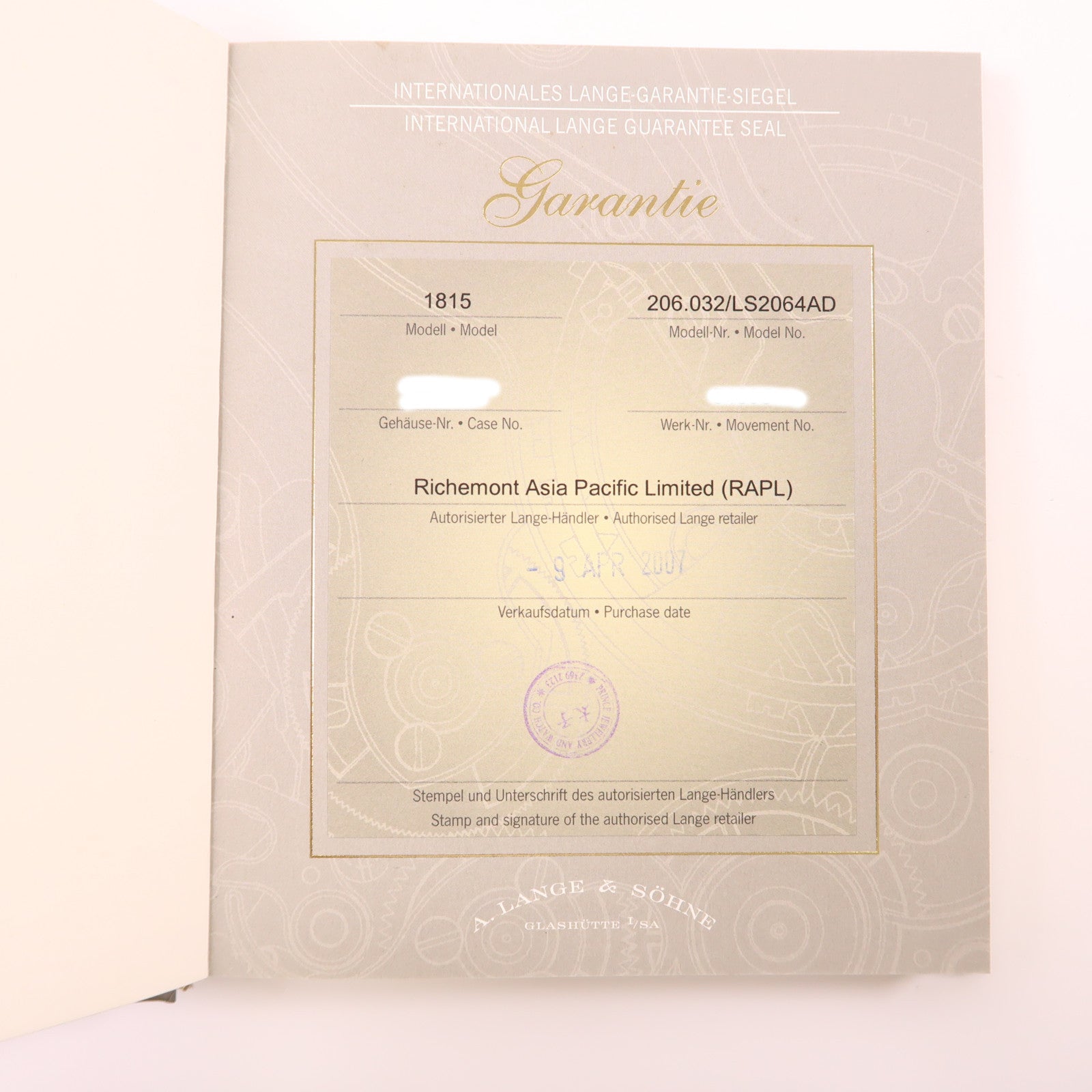A.LANGE＆SOHNE Watch 1815